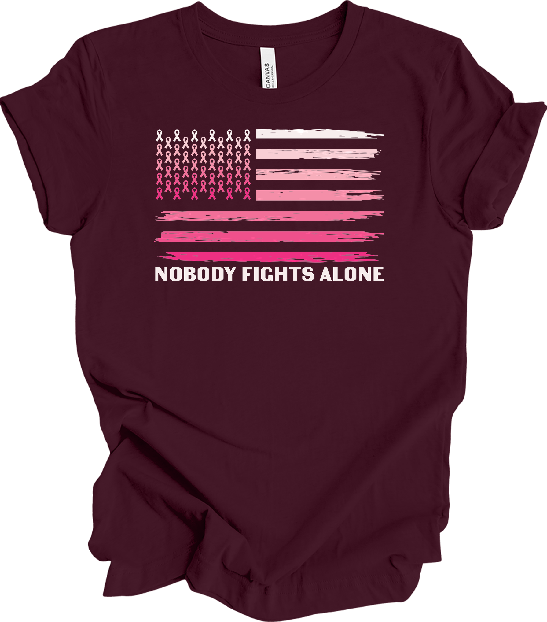 Nobody Fights Alone Cancer T-Shirt in Maroon