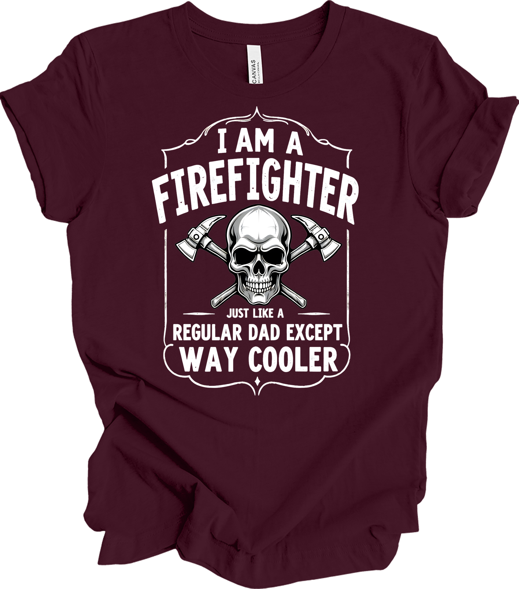 Firefighter Dad Cool Skull T-Shirt in Maroon