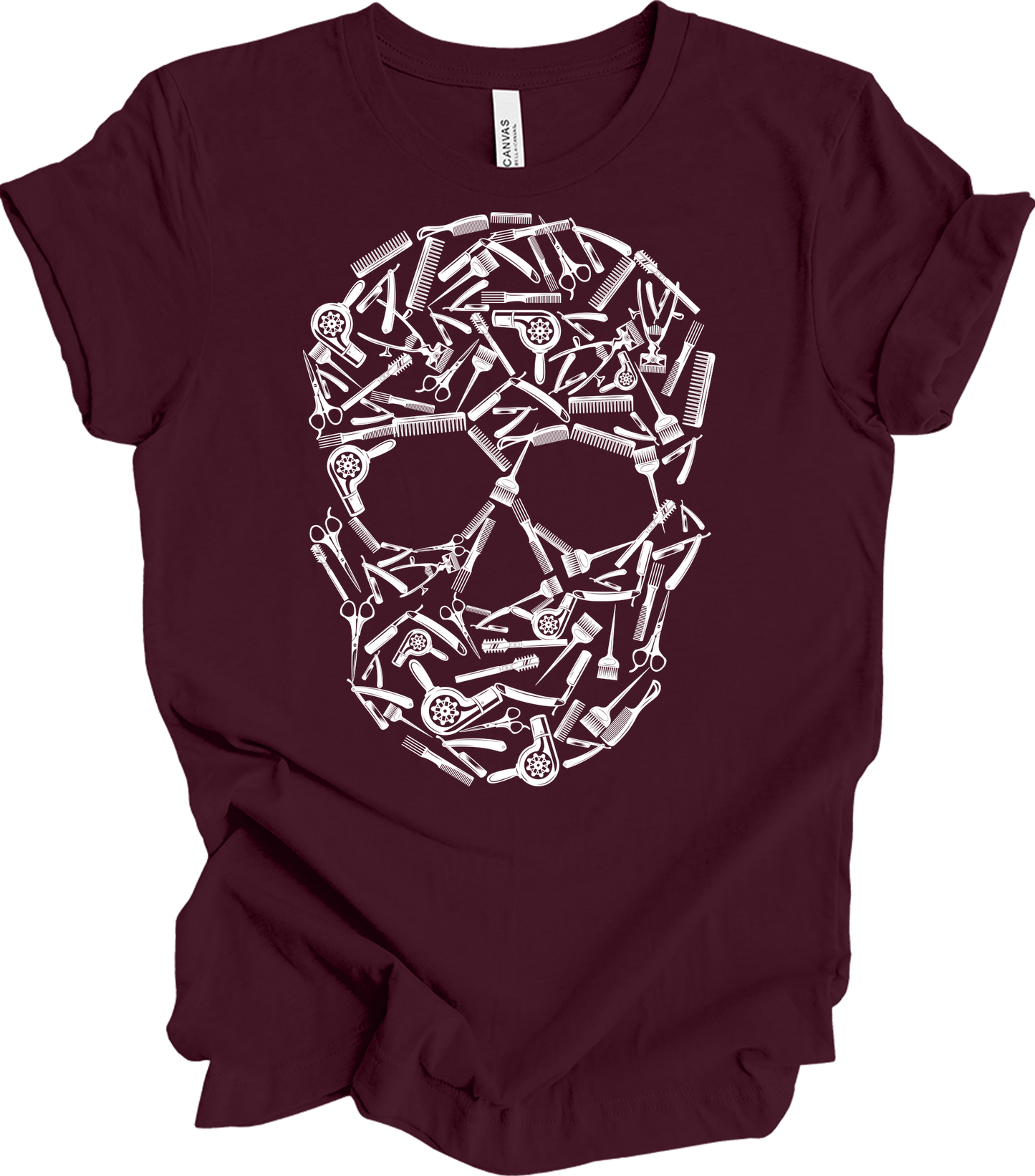 Hair Stylist Skull Unisex T-Shirt in Maroon