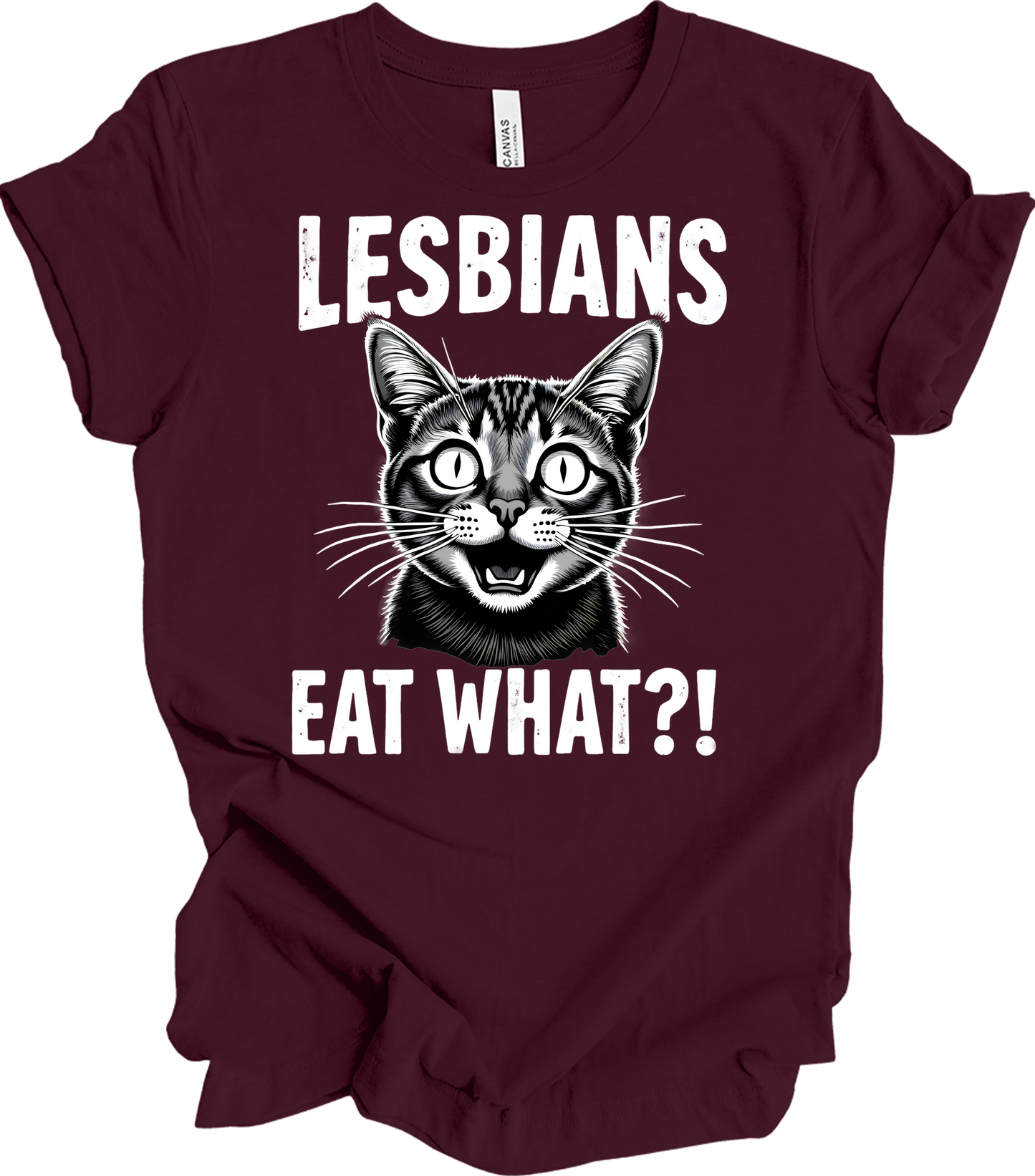 Surprised Cat Meme LGBTQ+ T-Shirt in Maroon