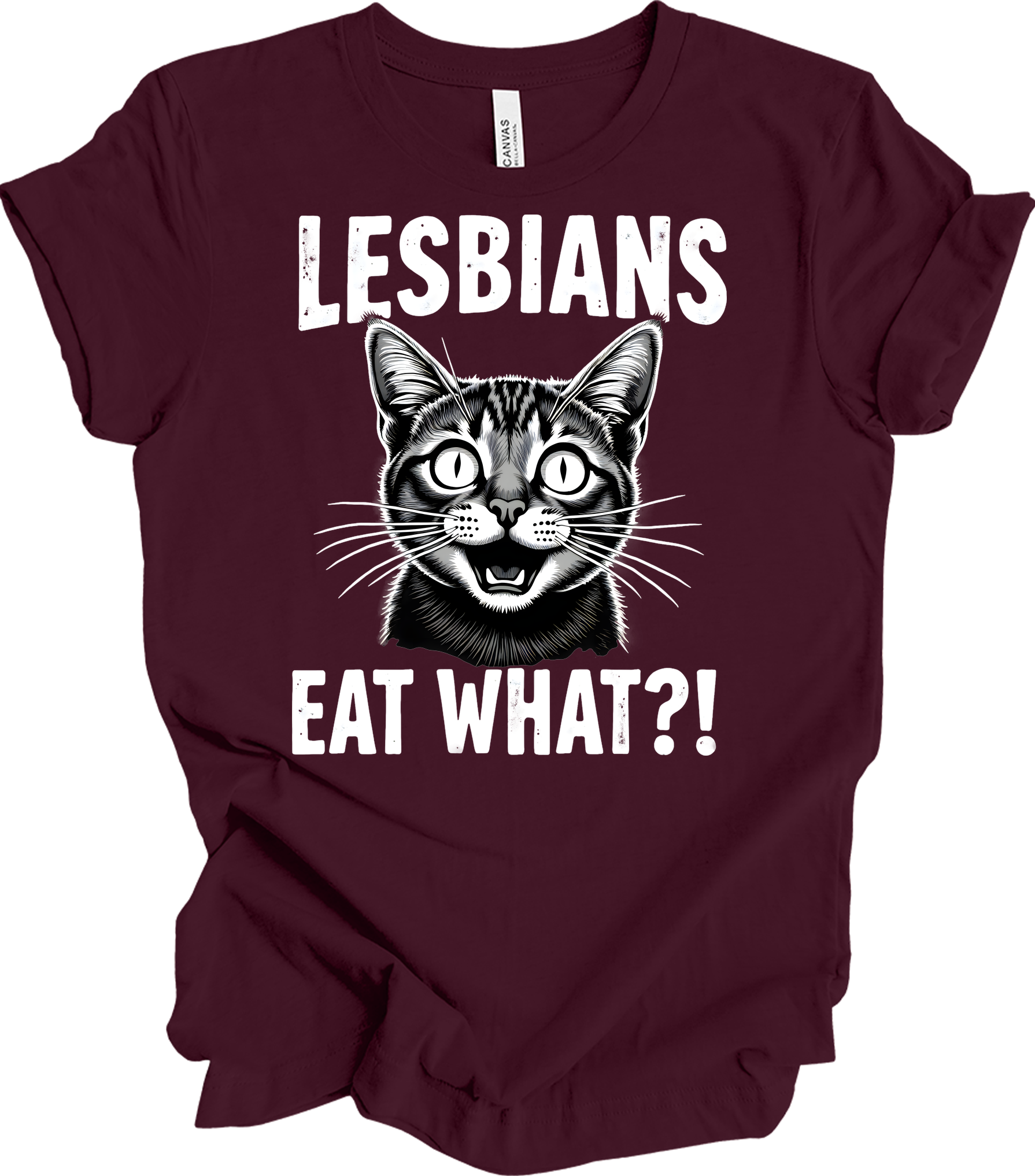 Surprised Cat Meme LGBTQ+ T-Shirt in Maroon