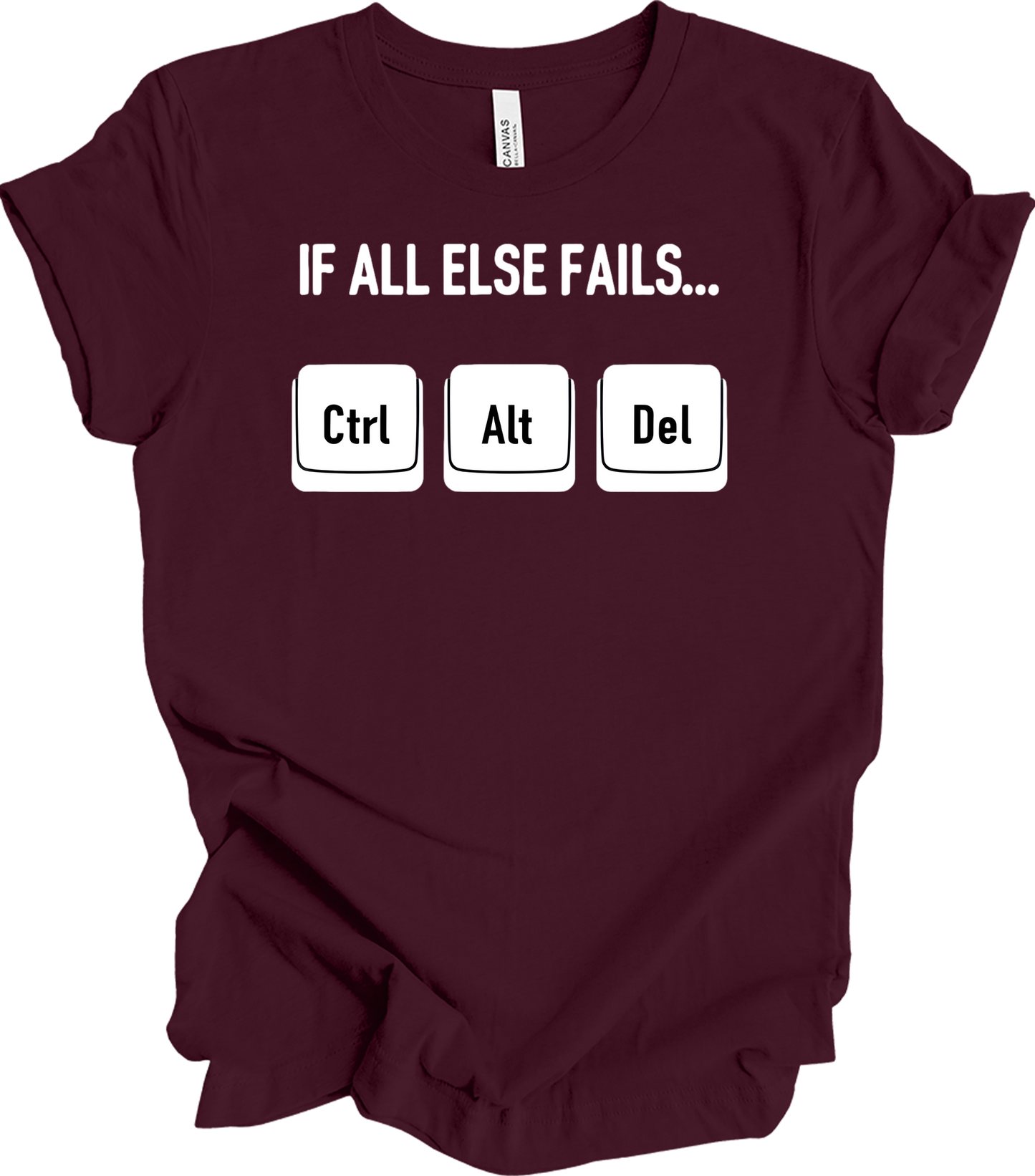 Ctrl Alt Del Funny Tech T-Shirt in Maroon