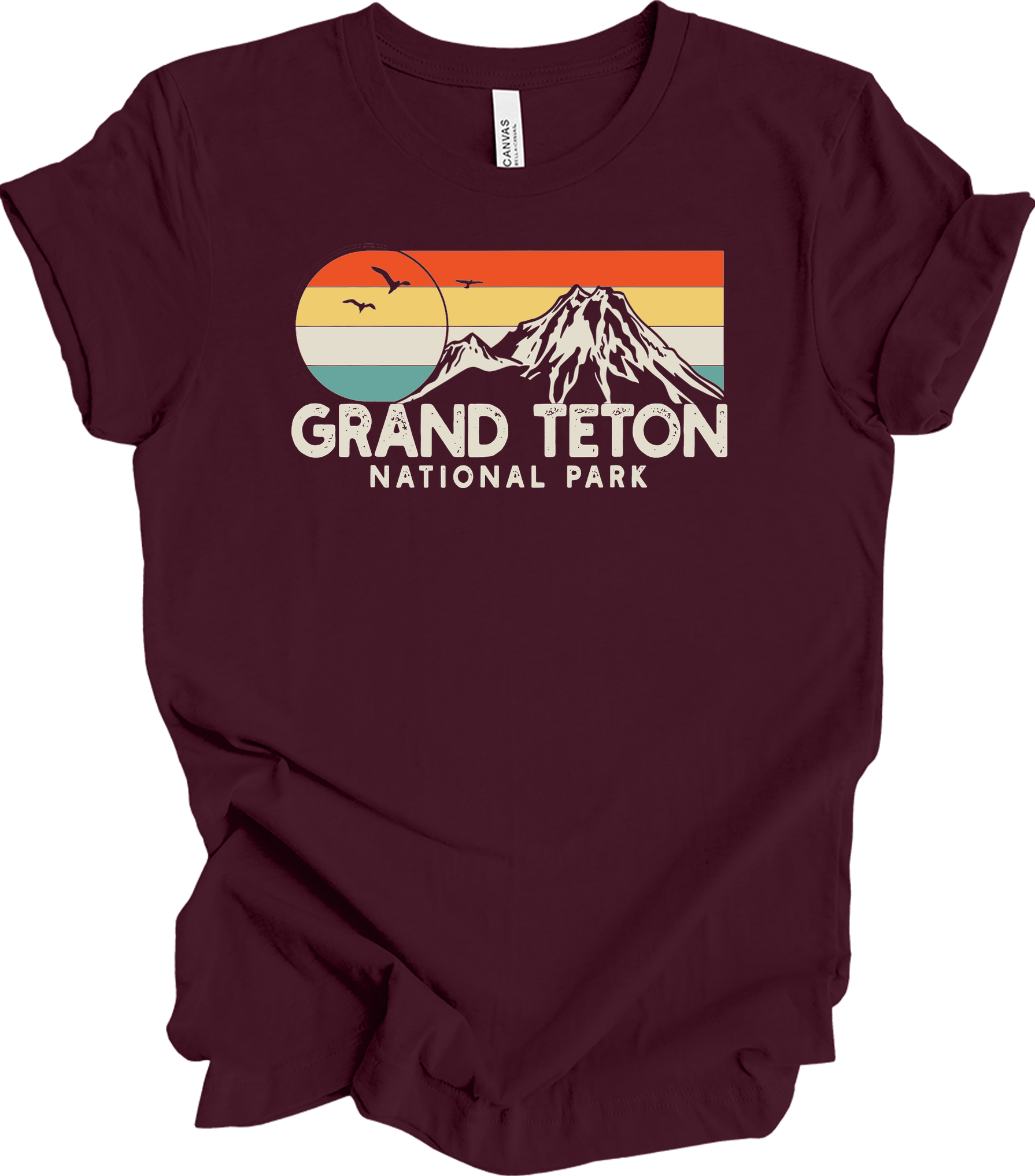Grand Teton National Park Retro T-Shirt in Maroon