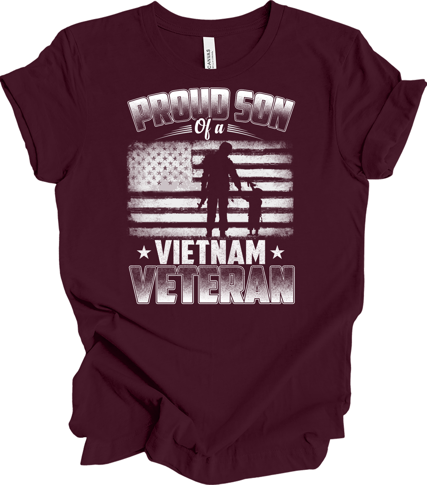 Proud Son Vietnam Veteran Patriotic US Flag T-Shirt in Maroon
