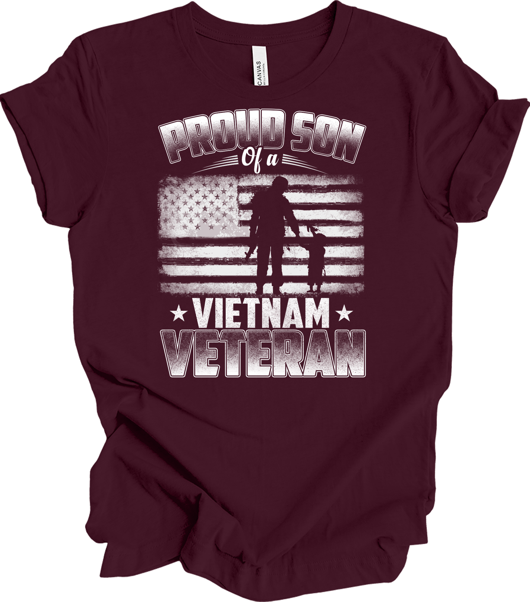 Proud Son Vietnam Veteran Patriotic US Flag T-Shirt in Maroon