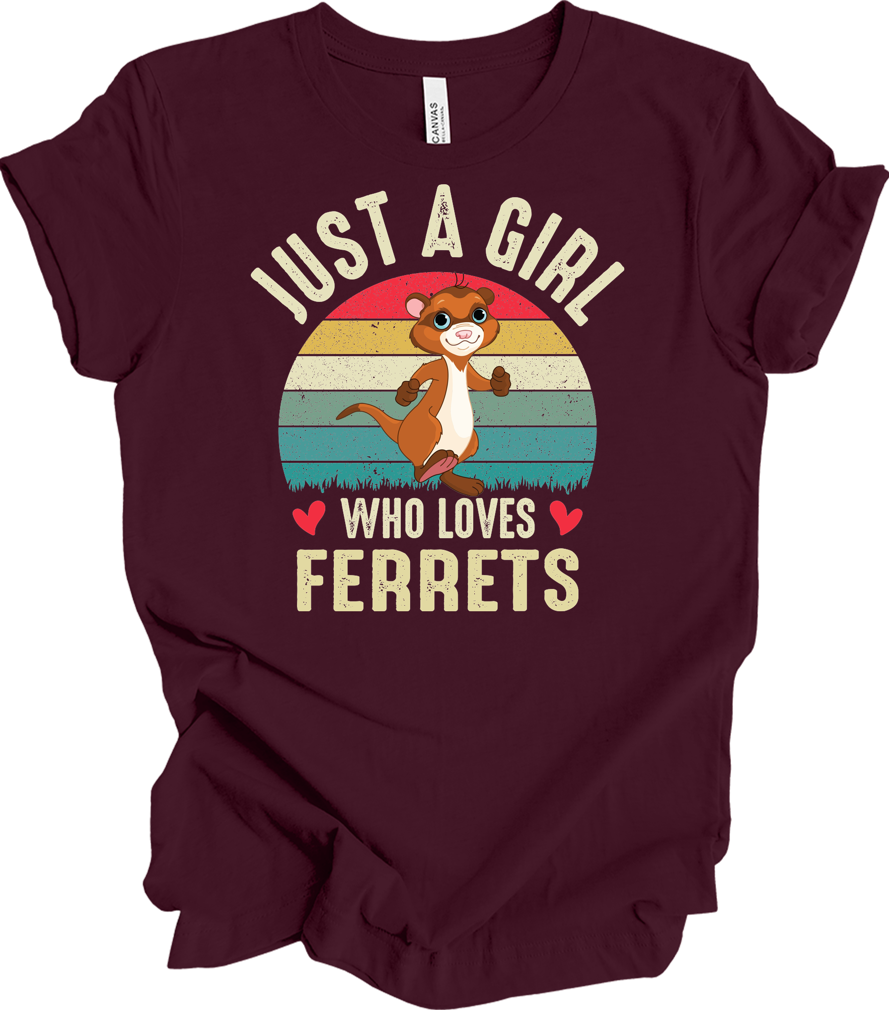 Just A Girl Who Loves Ferrets T-Shirt in Maroon