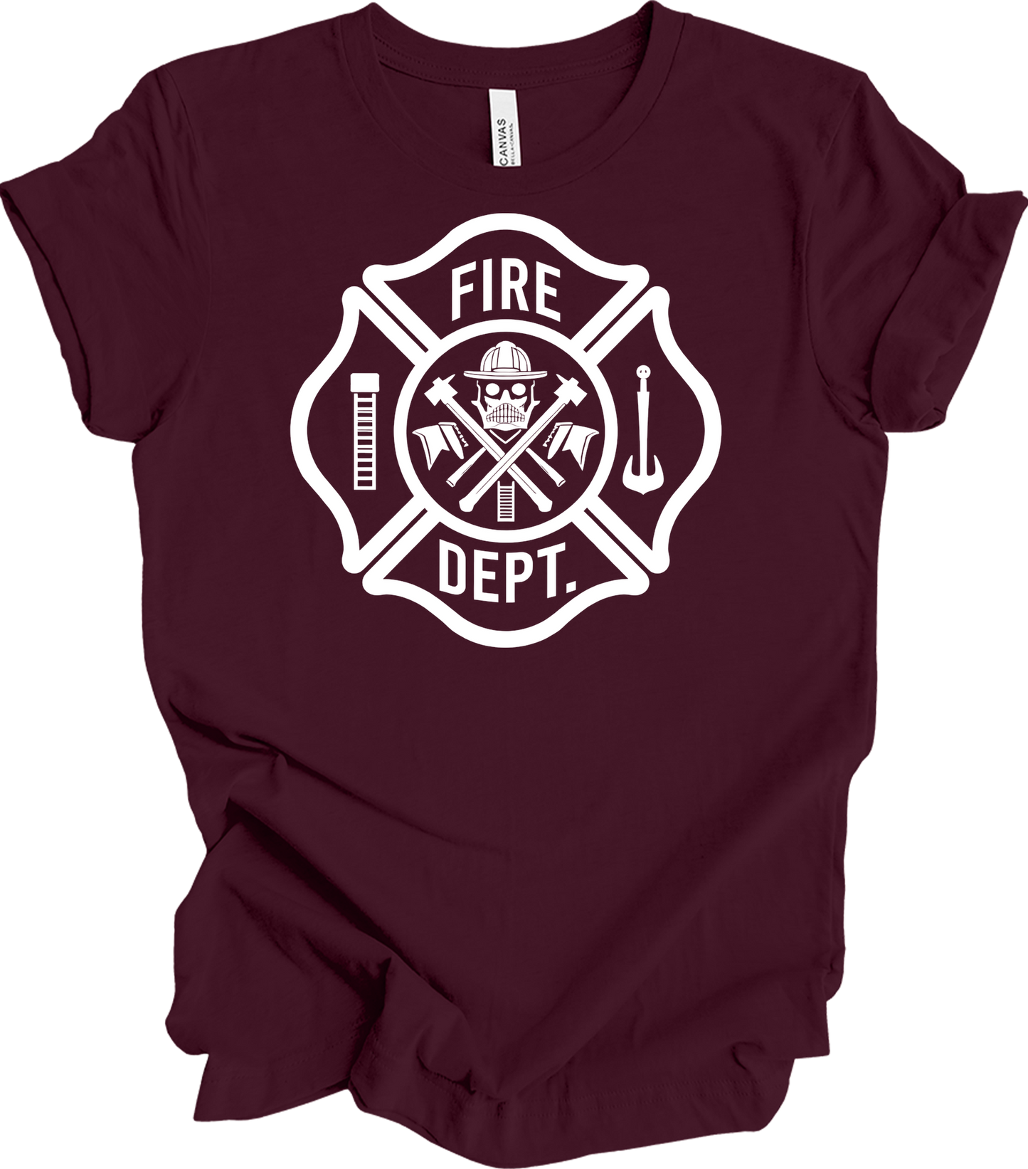 Fire Dept Skull & Axes T-Shirt in Maroon
