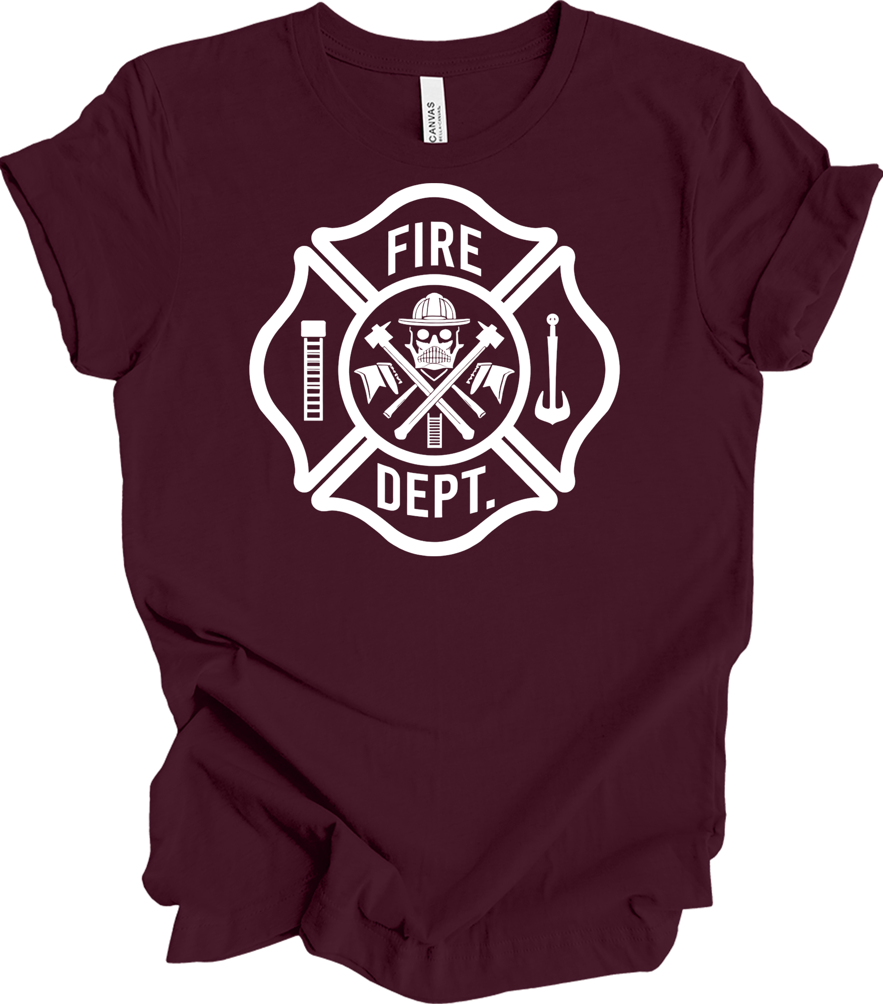 Fire Dept Skull & Axes T-Shirt in Maroon