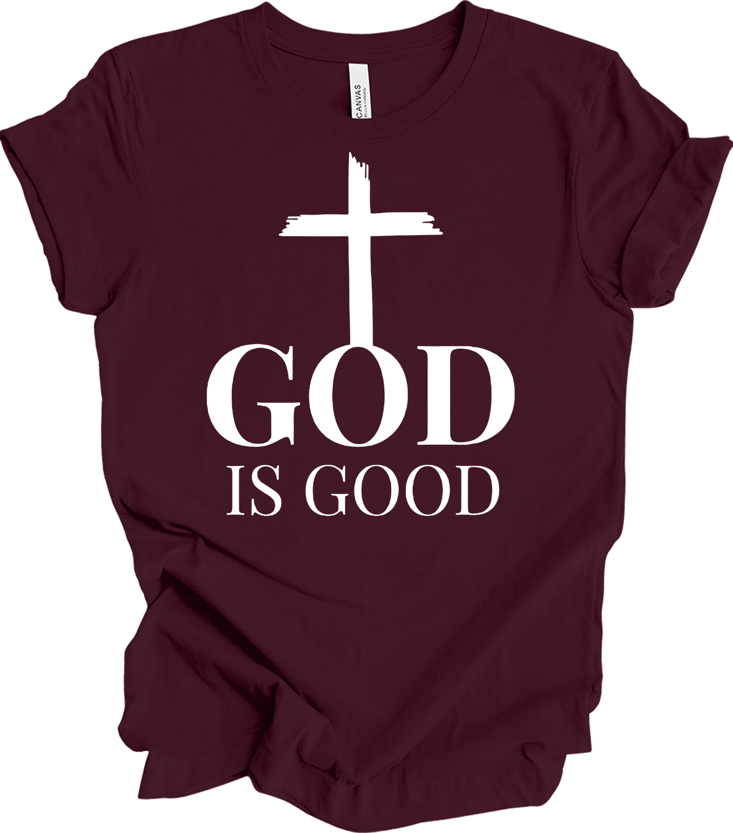 God Is Good Cross - Faith Apparel T-Shirt in Maroon