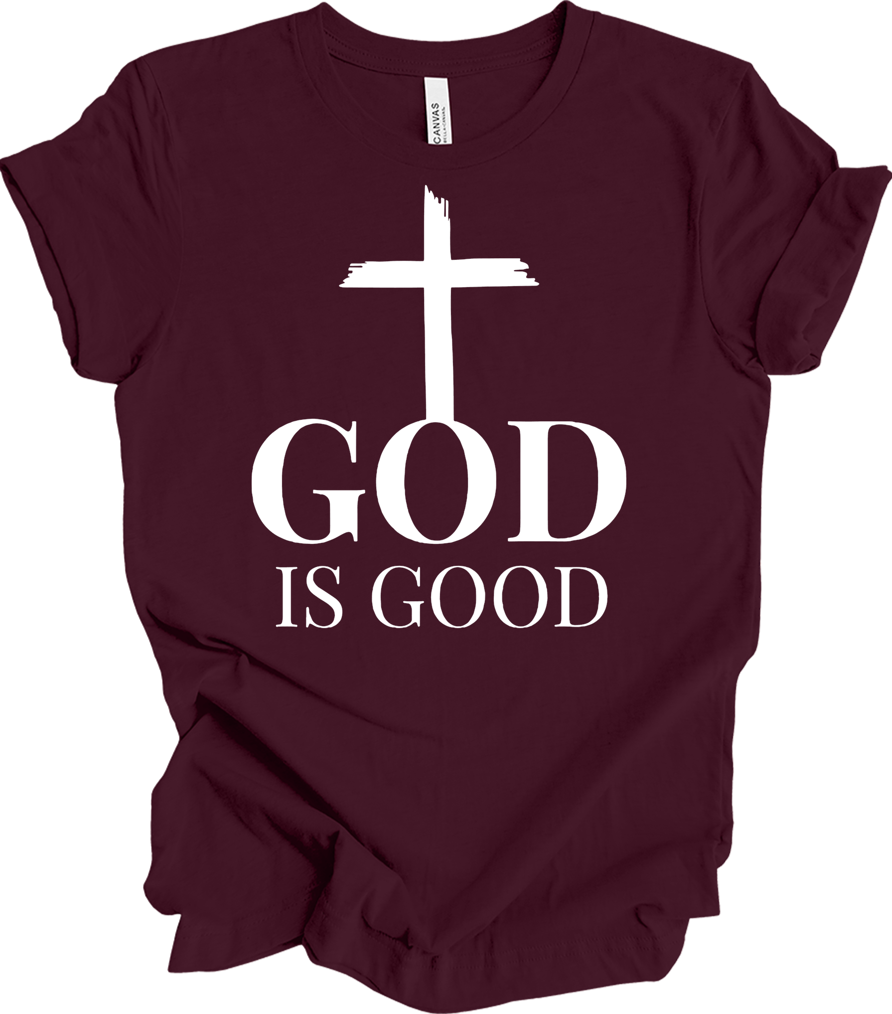 God Is Good Cross - Faith Apparel T-Shirt in Maroon