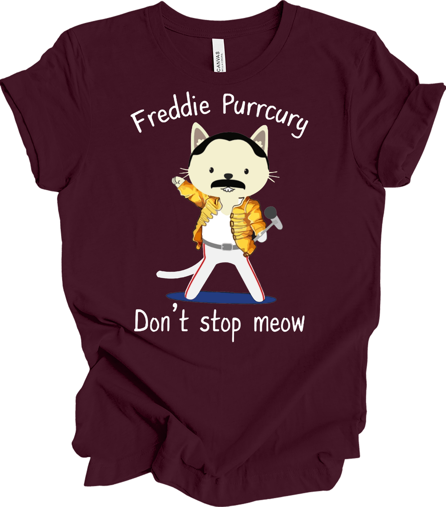 Freddie Purrcury Don't Stop Meow T-Shirt in Maroon