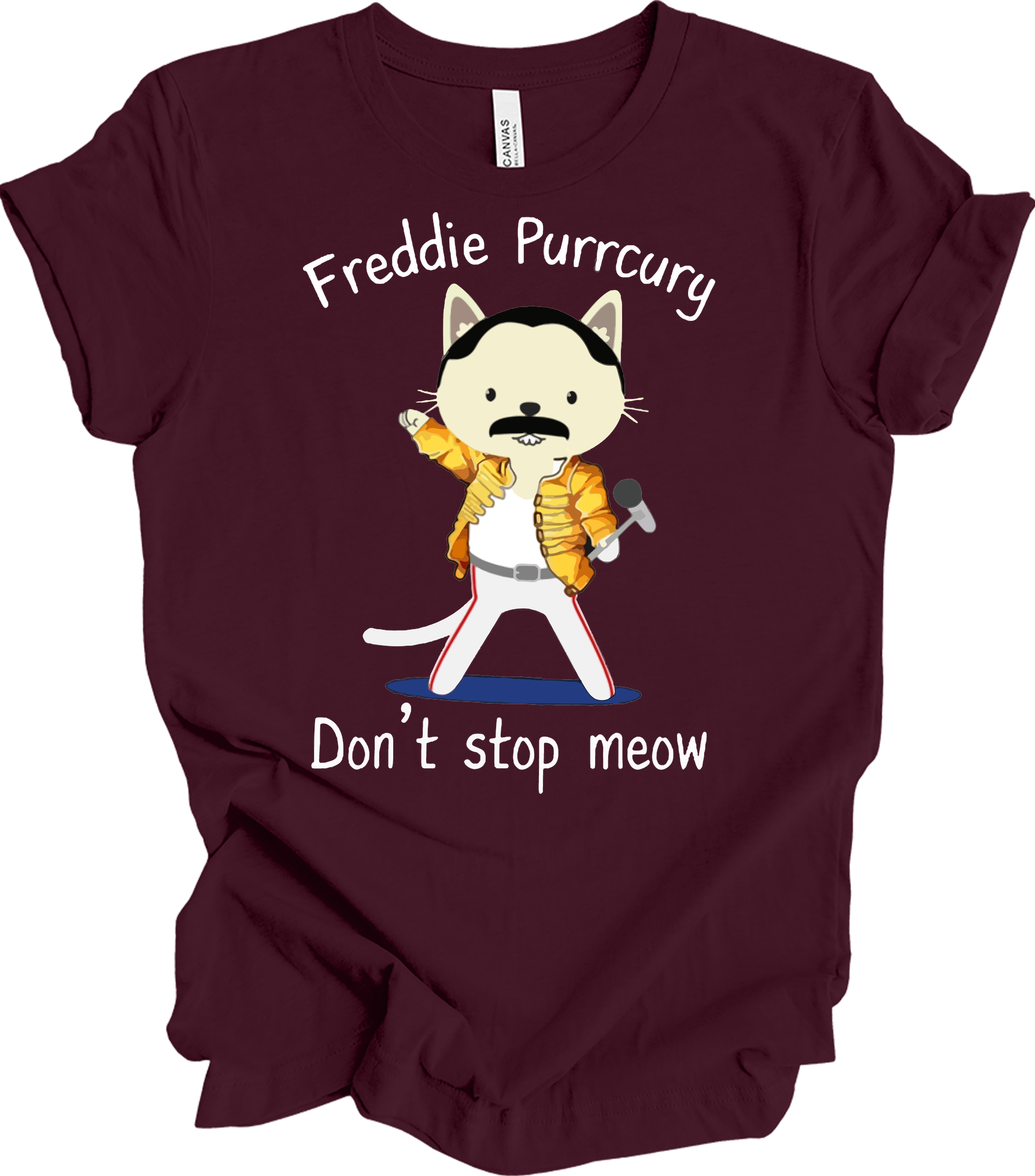 Freddie Purrcury Don't Stop Meow T-Shirt in Maroon