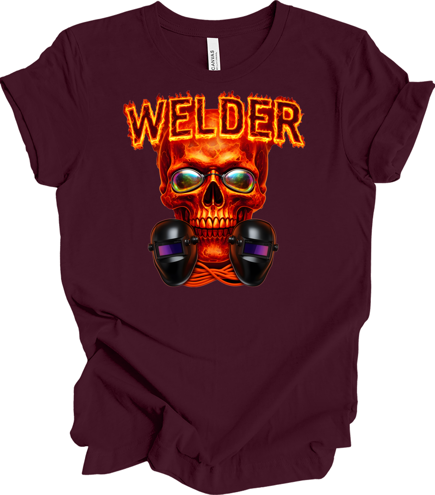 Welder Skull Gift T-Shirt in Maroon
