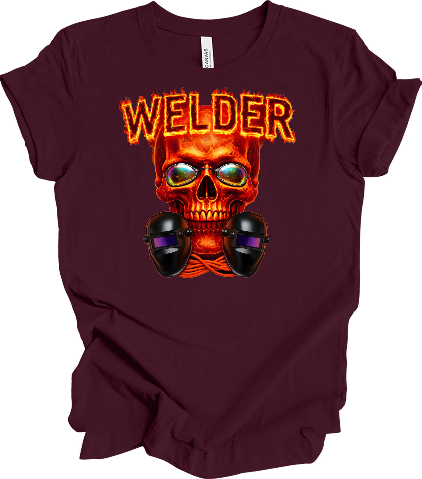 Welder Skull Gift T-Shirt in Maroon