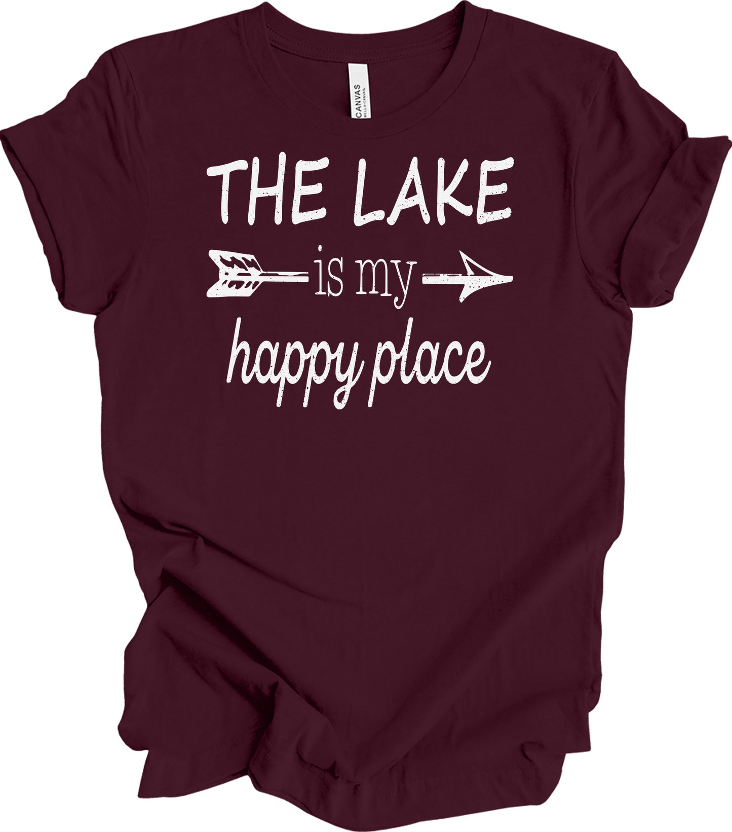The Lake Is My Happy Place T-Shirt in Maroon