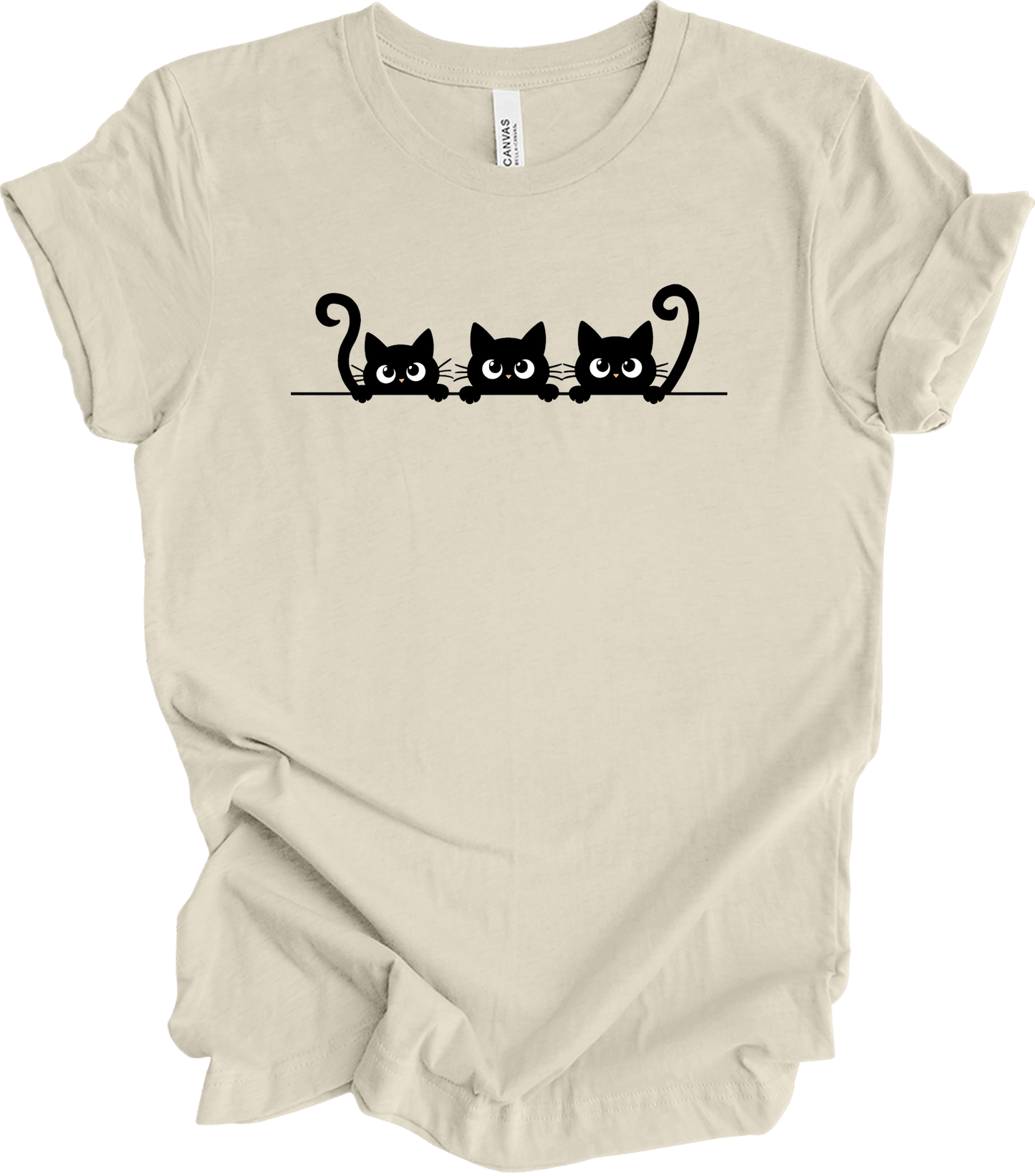 Three Cats Cartoon Eyes T-Shirt in Natural