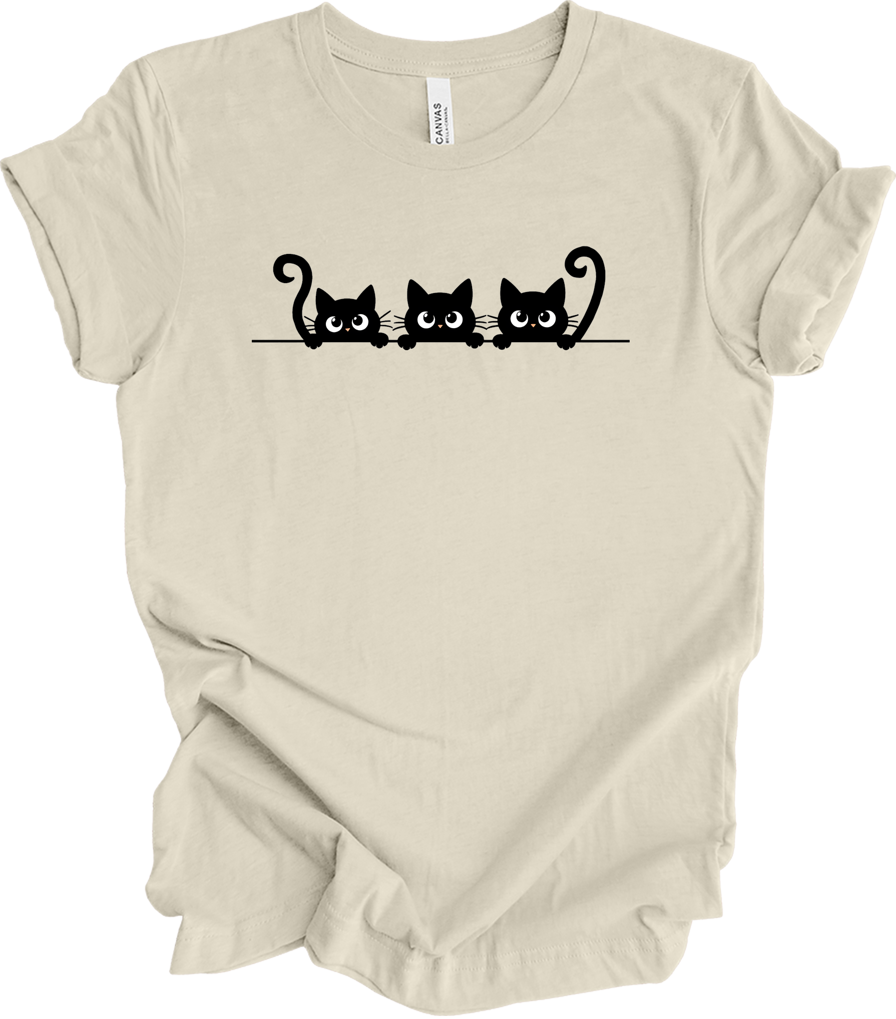 Three Cats Cartoon Eyes T-Shirt in Natural