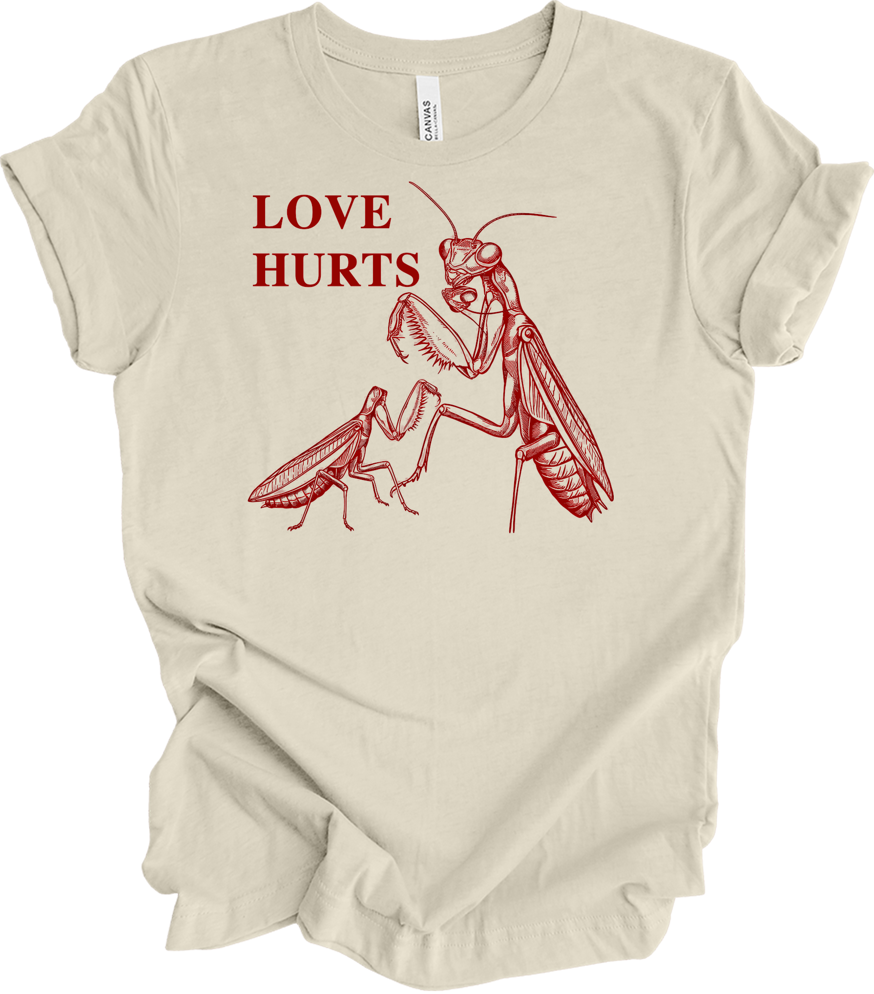 Love Hurts Praying Mantis T-Shirt in Natural