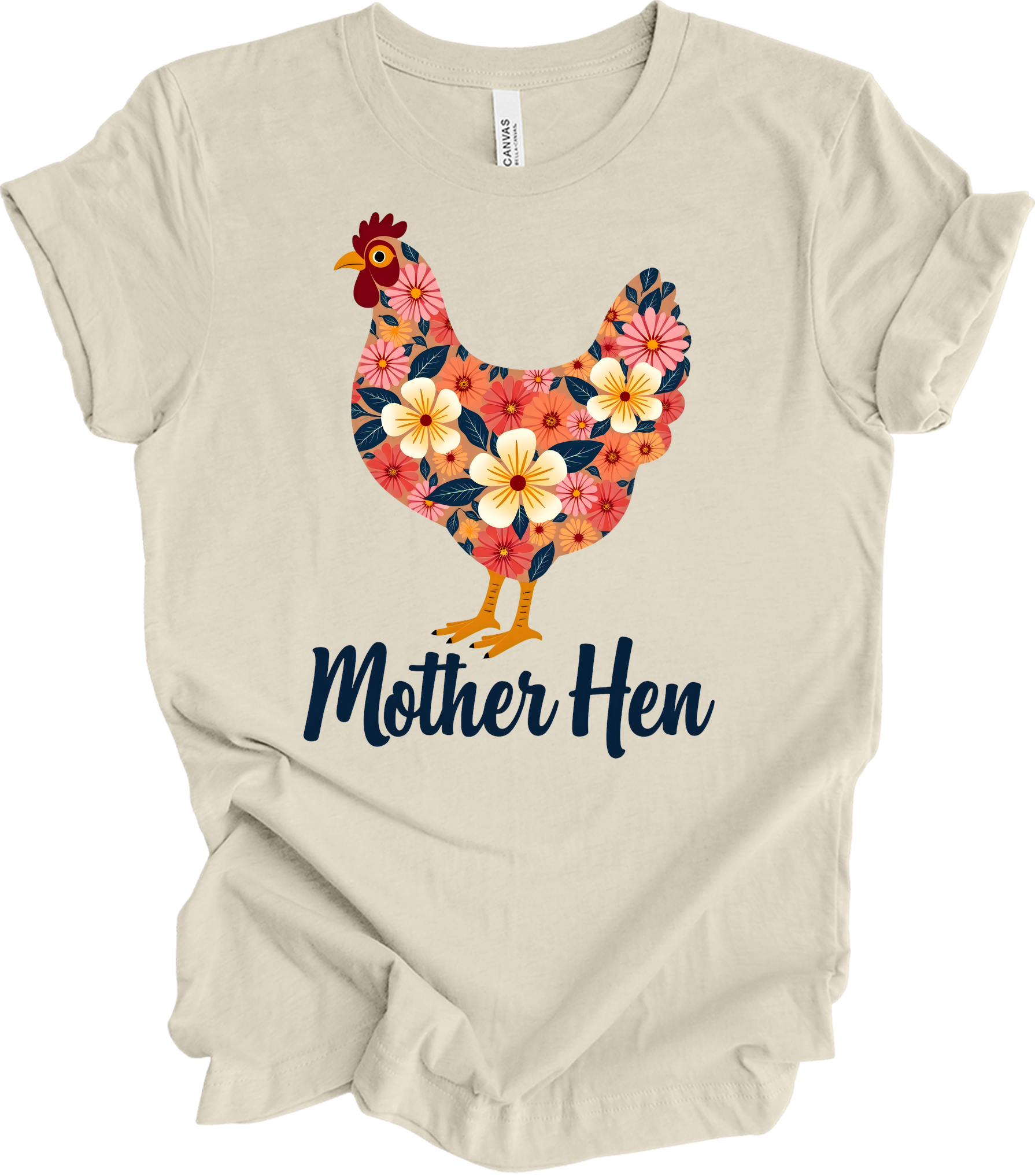 Floral Chicken - Mother Hen T-Shirt in Natural