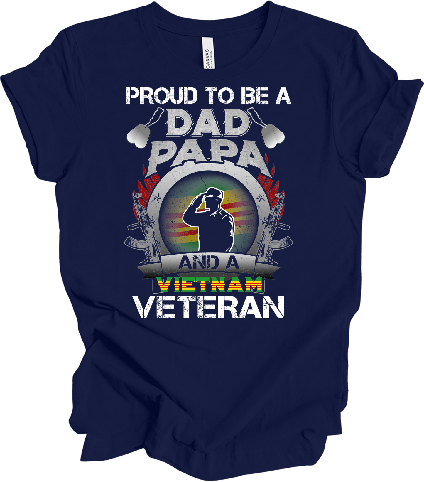 Vietnam Veteran Dad Papa Patriotic Military T-Shirt in Navy