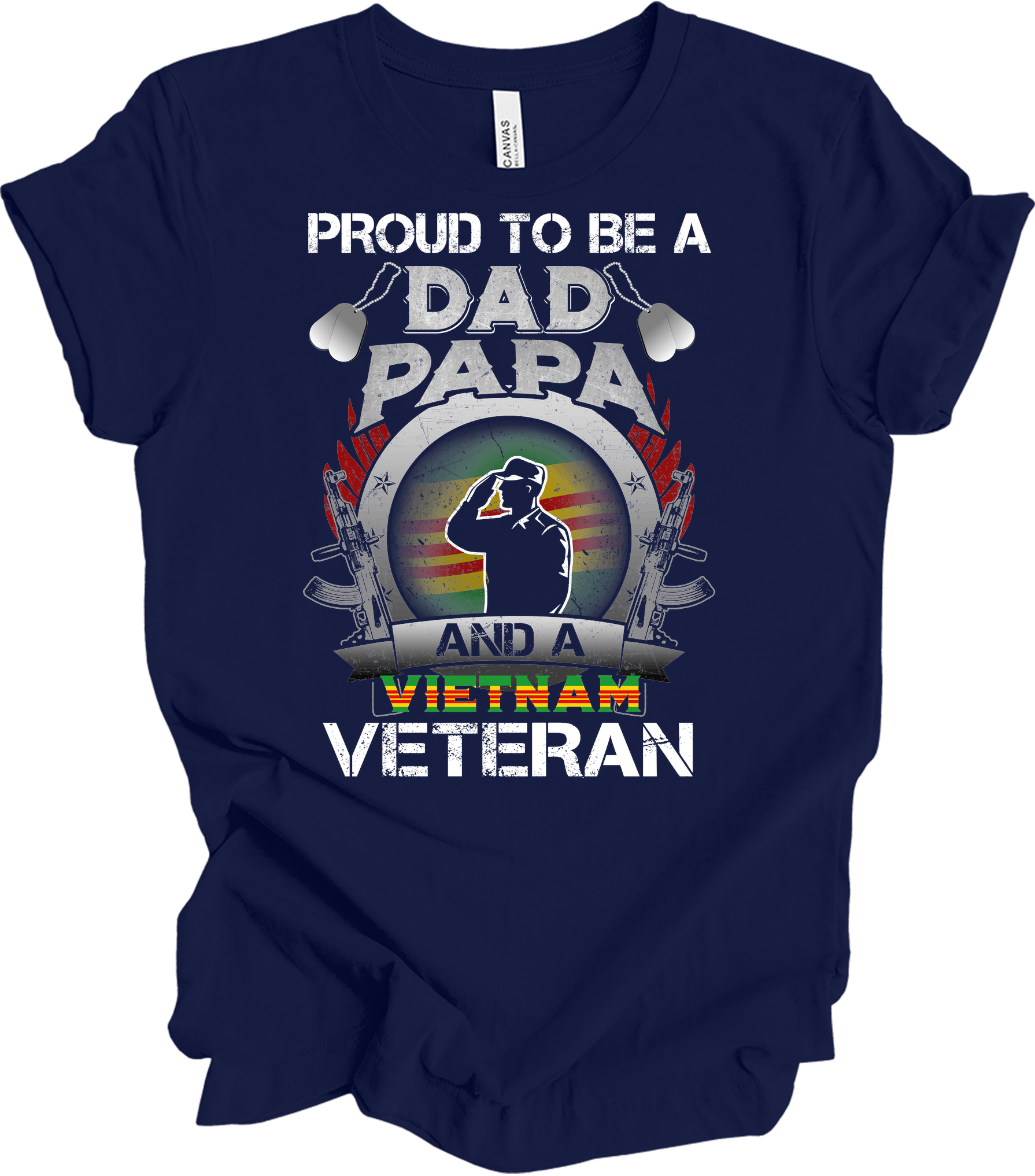 Vietnam Veteran Dad Papa Patriotic Military T-Shirt in Navy