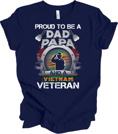 Vietnam Veteran Dad Papa Patriotic Military T-Shirt in Navy