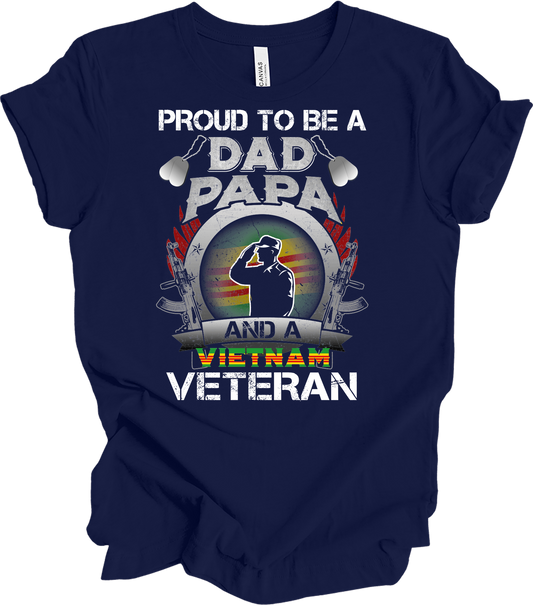 Vietnam Veteran Dad Papa Patriotic Military T-Shirt in Navy