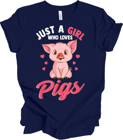 Just A Girl Who Loves Pigs T-Shirt in Navy