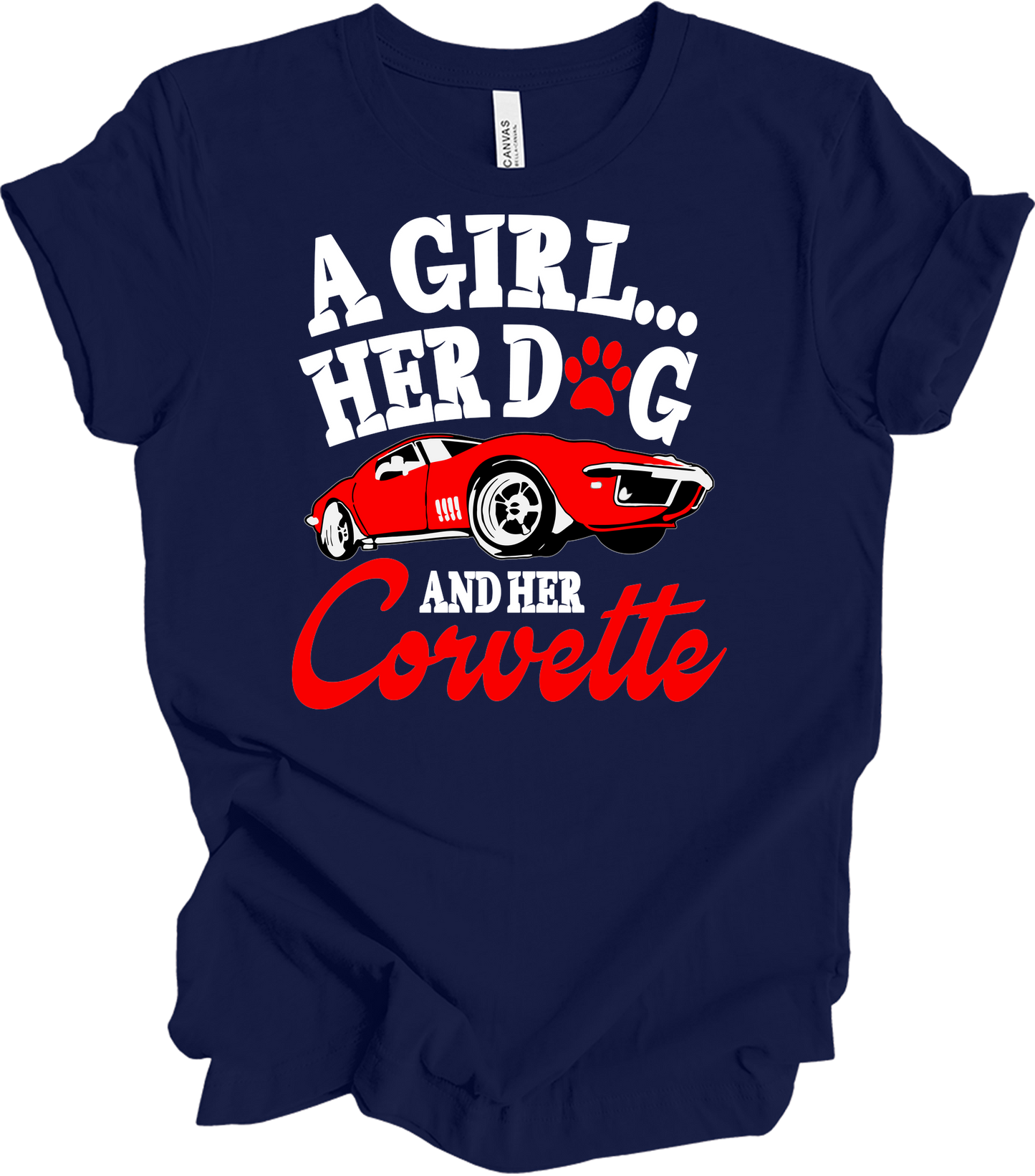 Corvette Dog Mom - C3 Corvette Lover & Dog Owner T-Shirt in Navy