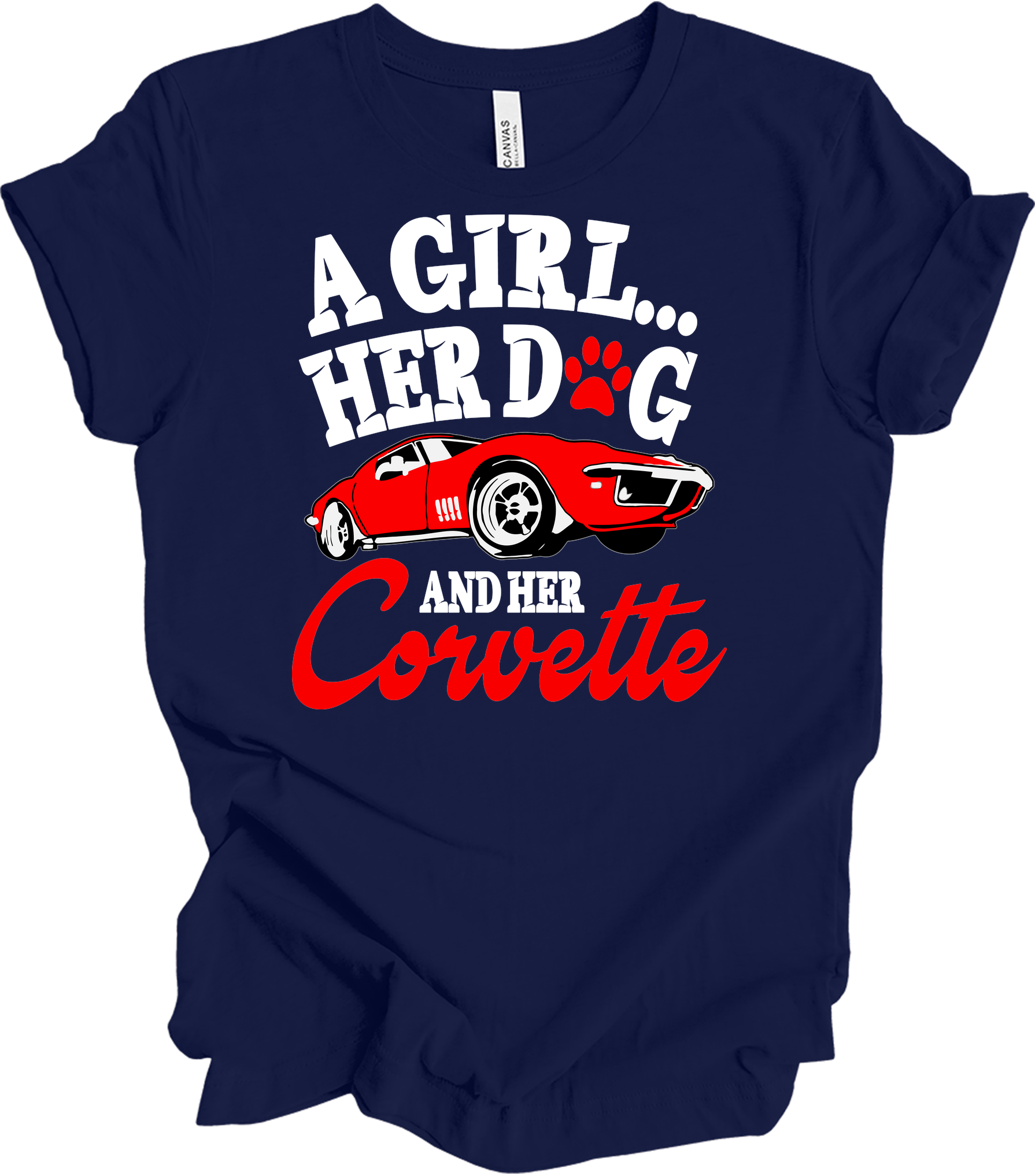 Corvette Dog Mom - C3 Corvette Lover & Dog Owner T-Shirt in Navy