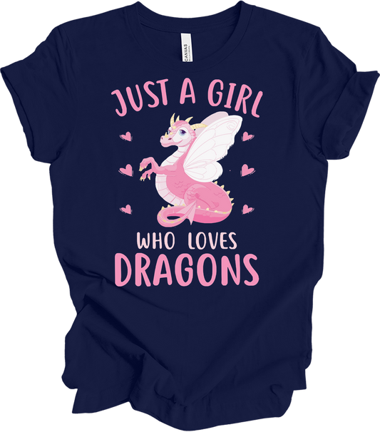 Just A Girl Who Loves Dragons T-Shirt in Navy
