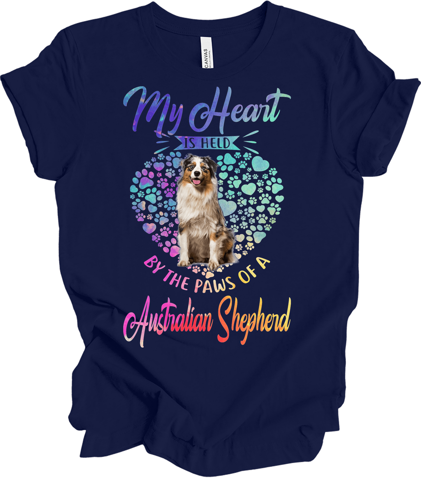 Australian Shepherd Paws Heart - Saint Bernard Dog Lover Gift T-Shirt in Navy