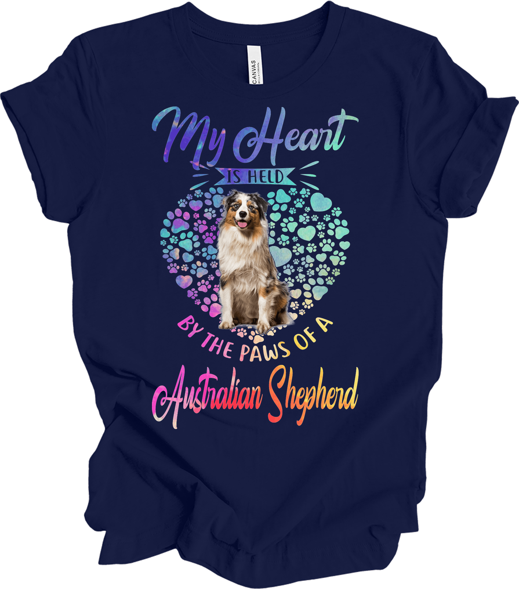 Australian Shepherd Paws Heart - Saint Bernard Dog Lover Gift T-Shirt in Navy
