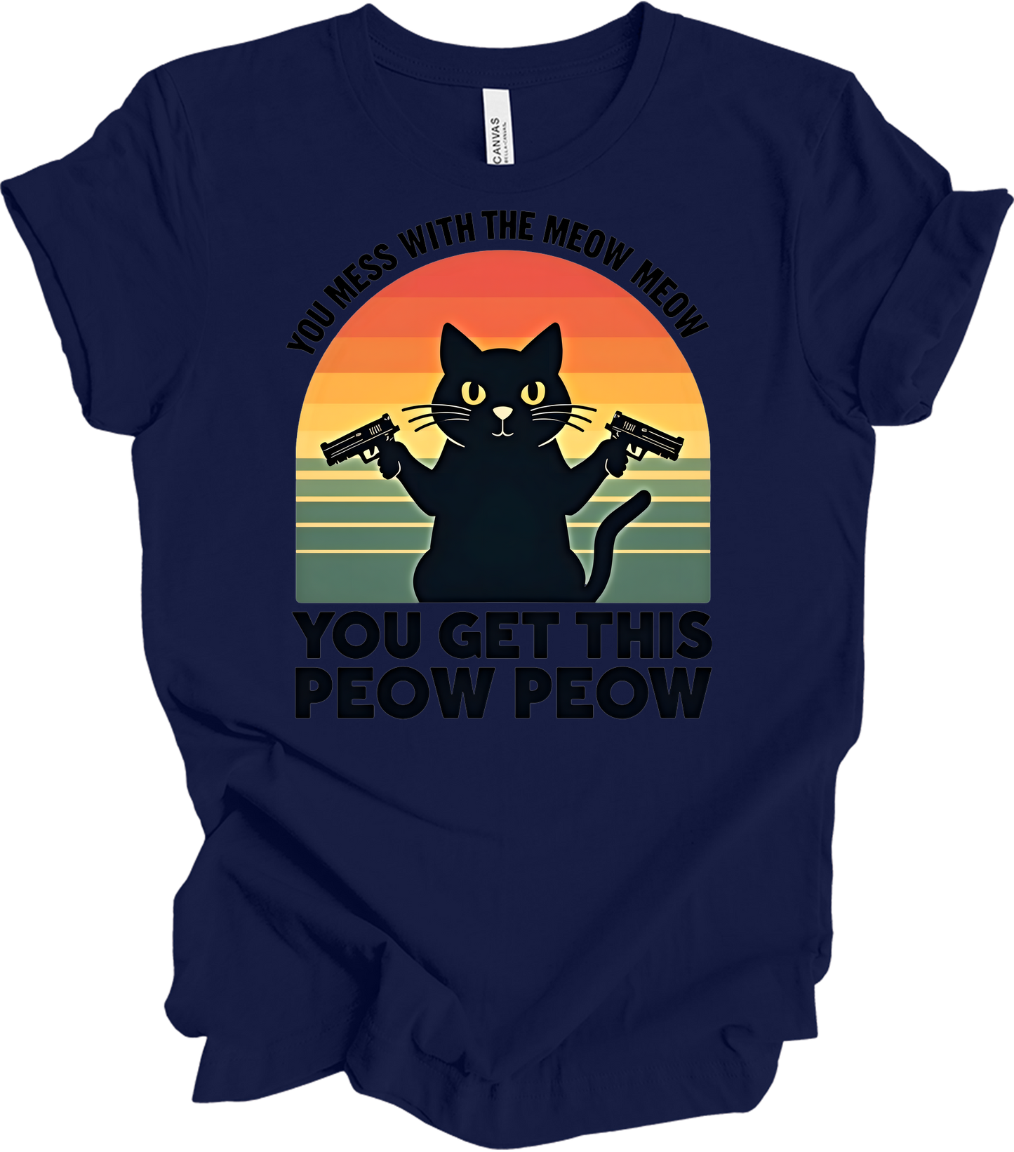 Meow Meow Peow Peow Cat T-Shirt in Navy