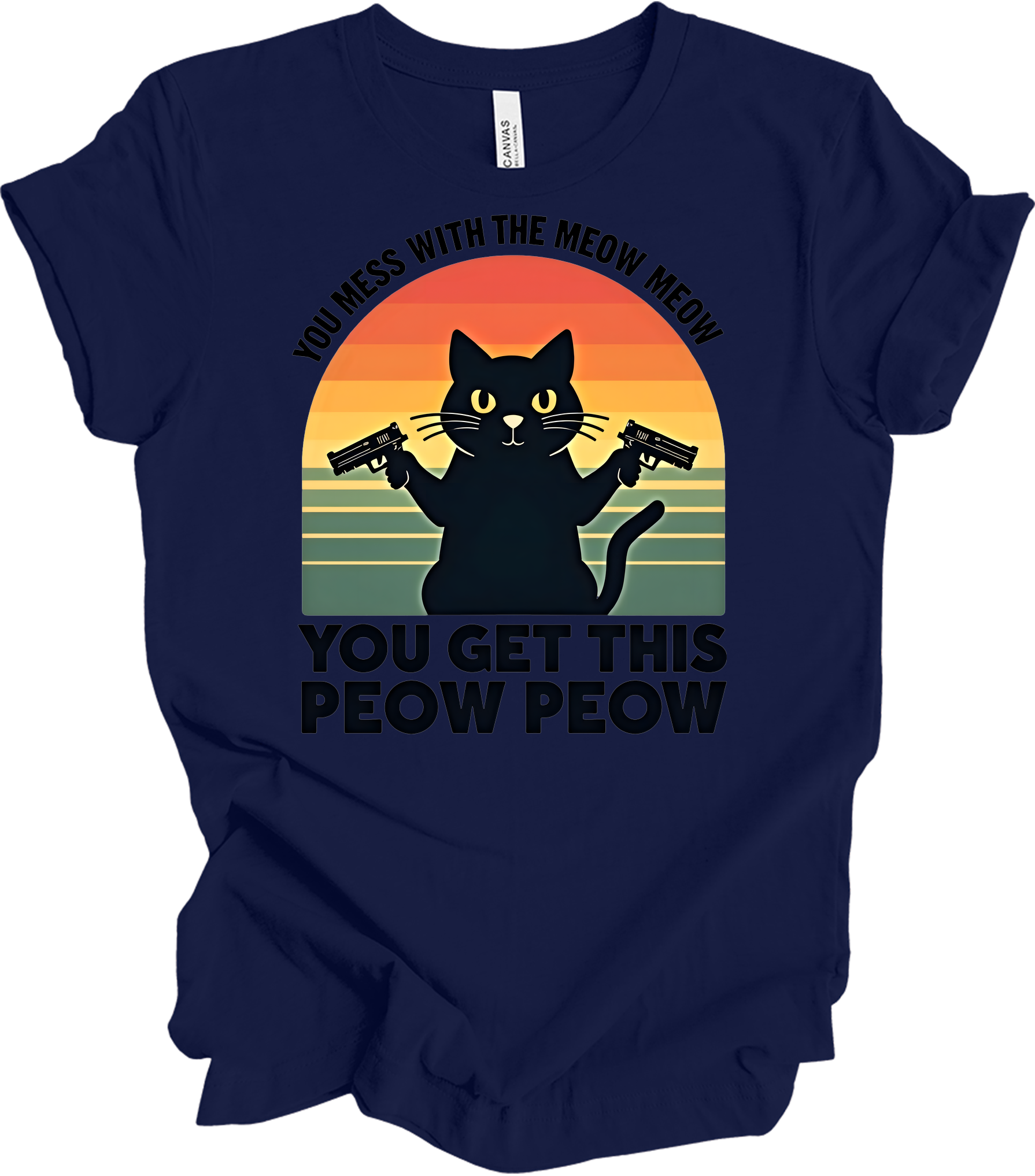 Meow Meow Peow Peow Cat T-Shirt in Navy