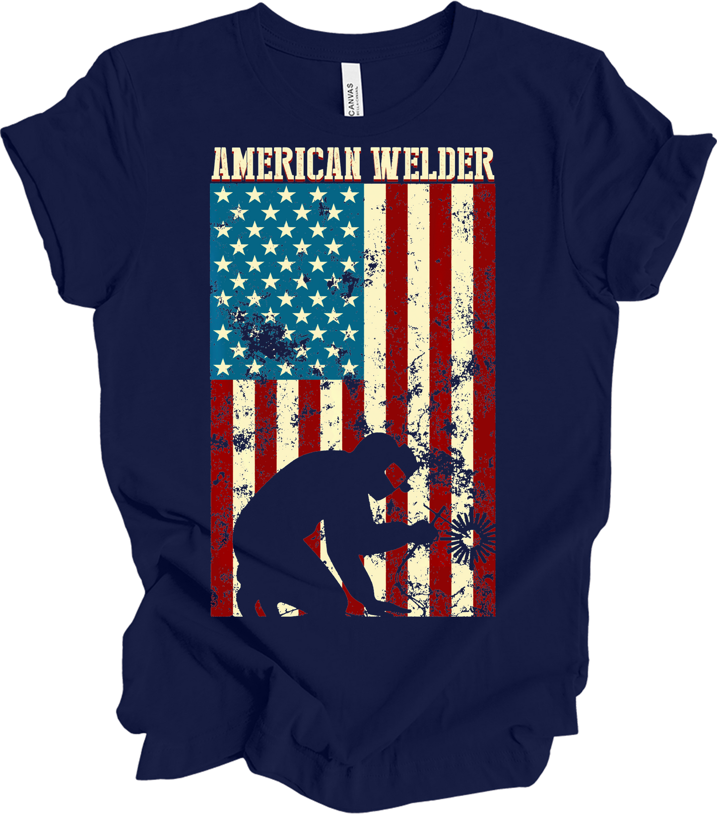 American Flag Welder T-Shirt in Navy