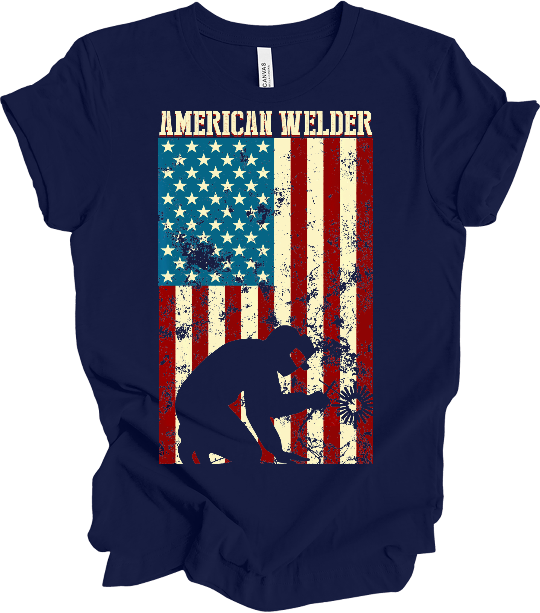 American Flag Welder T-Shirt in Navy