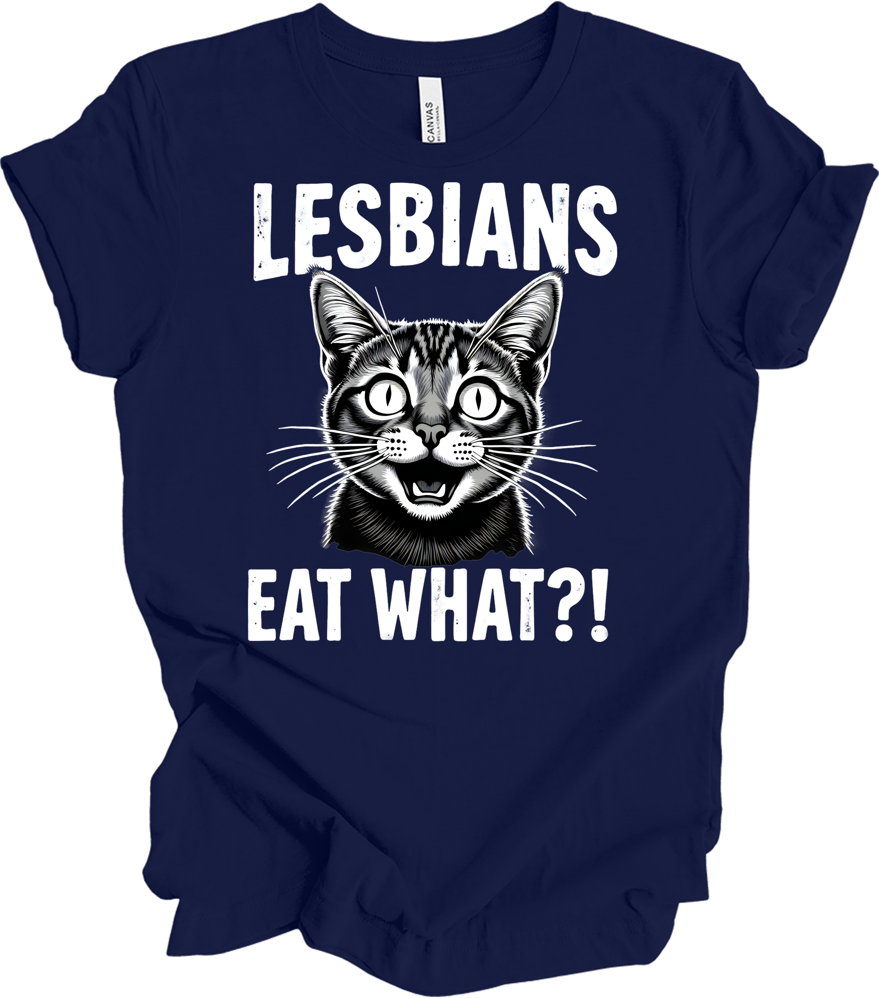 Surprised Cat Meme LGBTQ+ T-Shirt in Navy