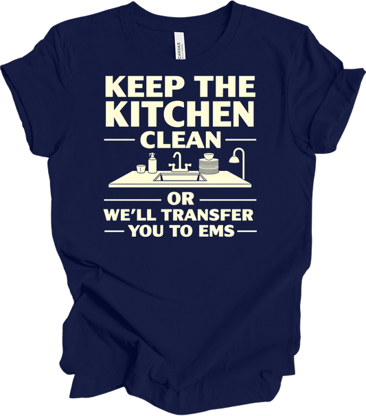 Keep Kitchen Clean EMS Humor T-Shirt in Navy
