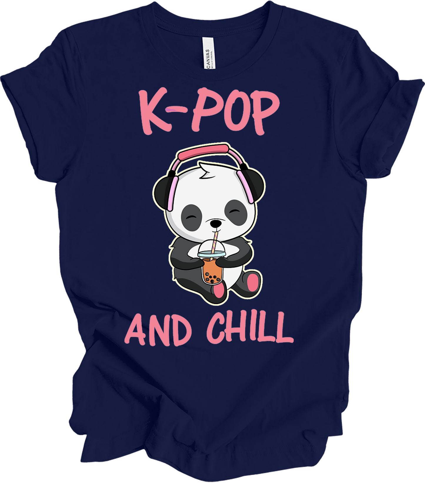 K-Pop and Chill Panda T-Shirt in Navy