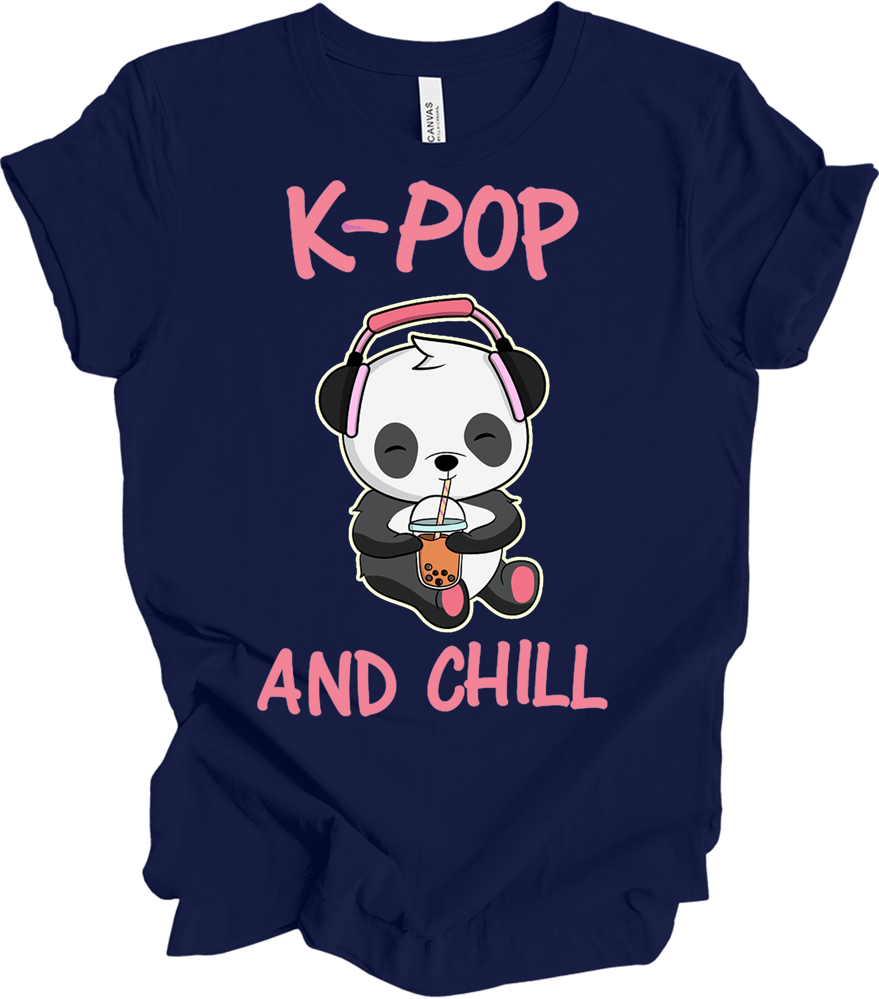 K-Pop and Chill Panda T-Shirt in Navy