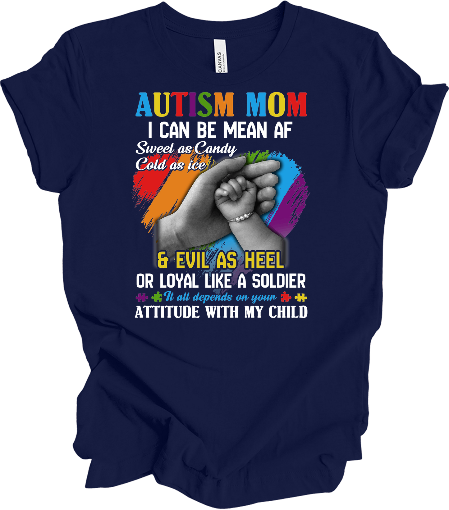 Autism Mom - Autism Awareness Puzzle Heart T-Shirt in Navy