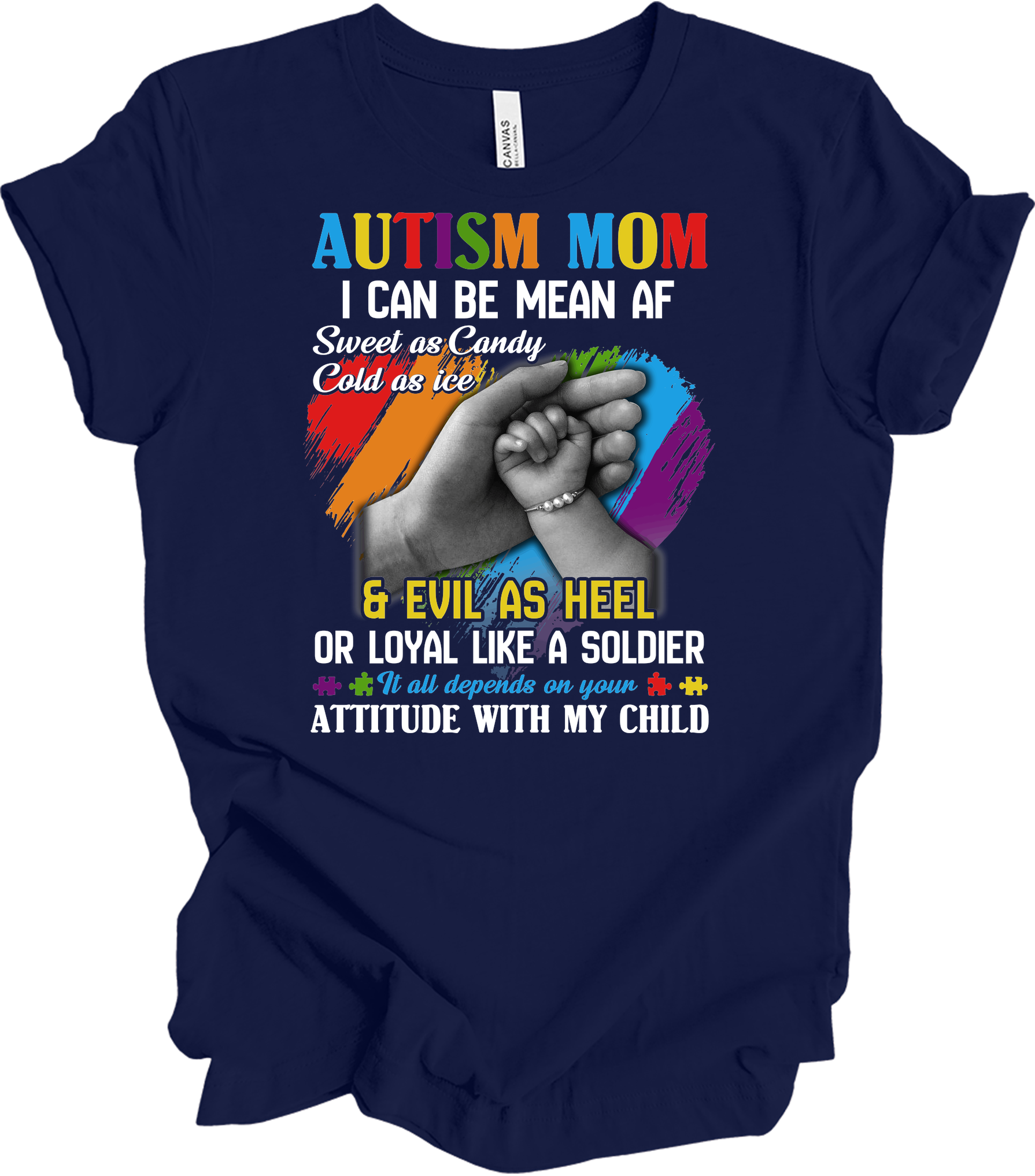 Autism Mom - Autism Awareness Puzzle Heart T-Shirt in Navy