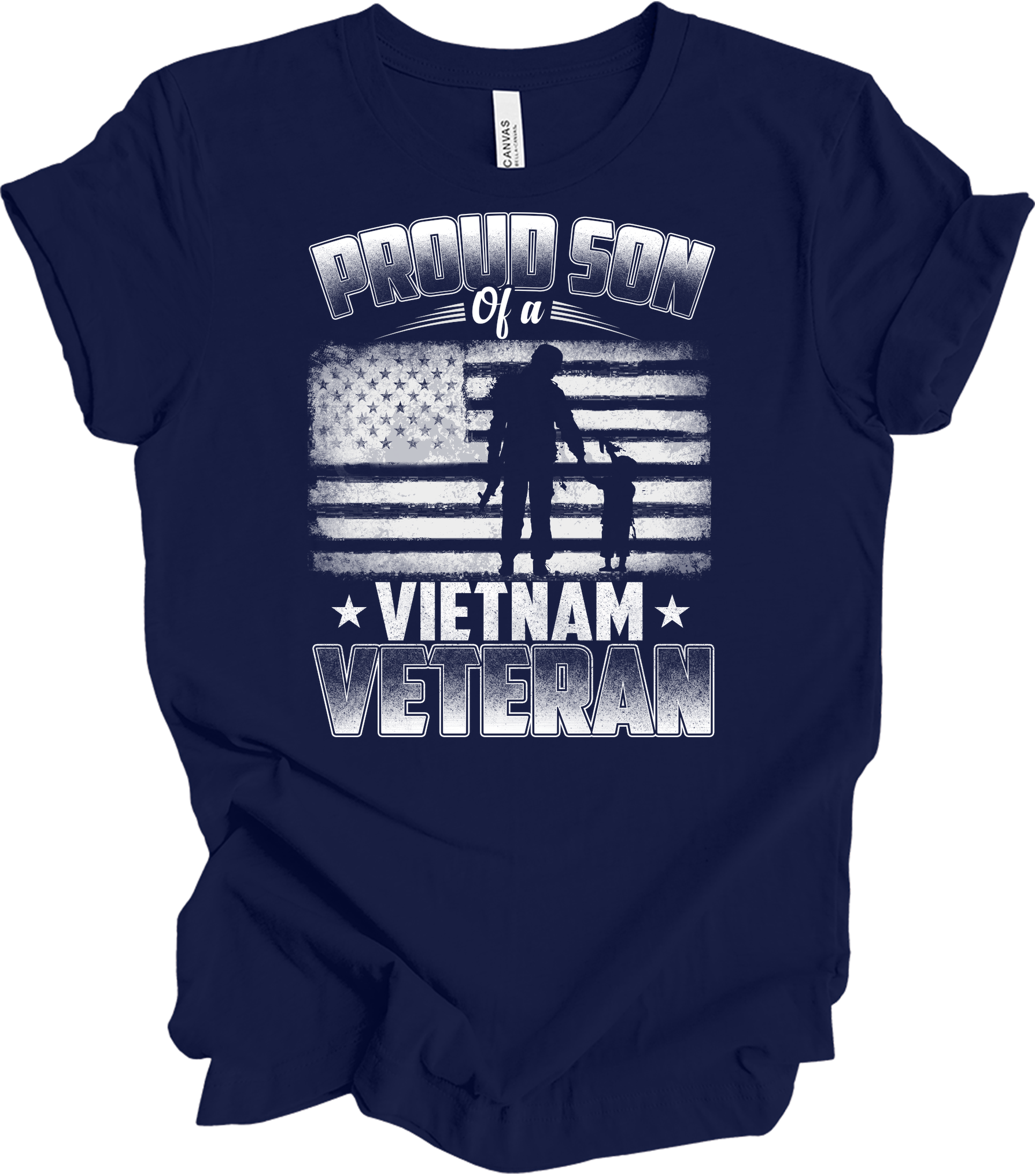 Proud Son Vietnam Veteran Patriotic US Flag T-Shirt in Navy