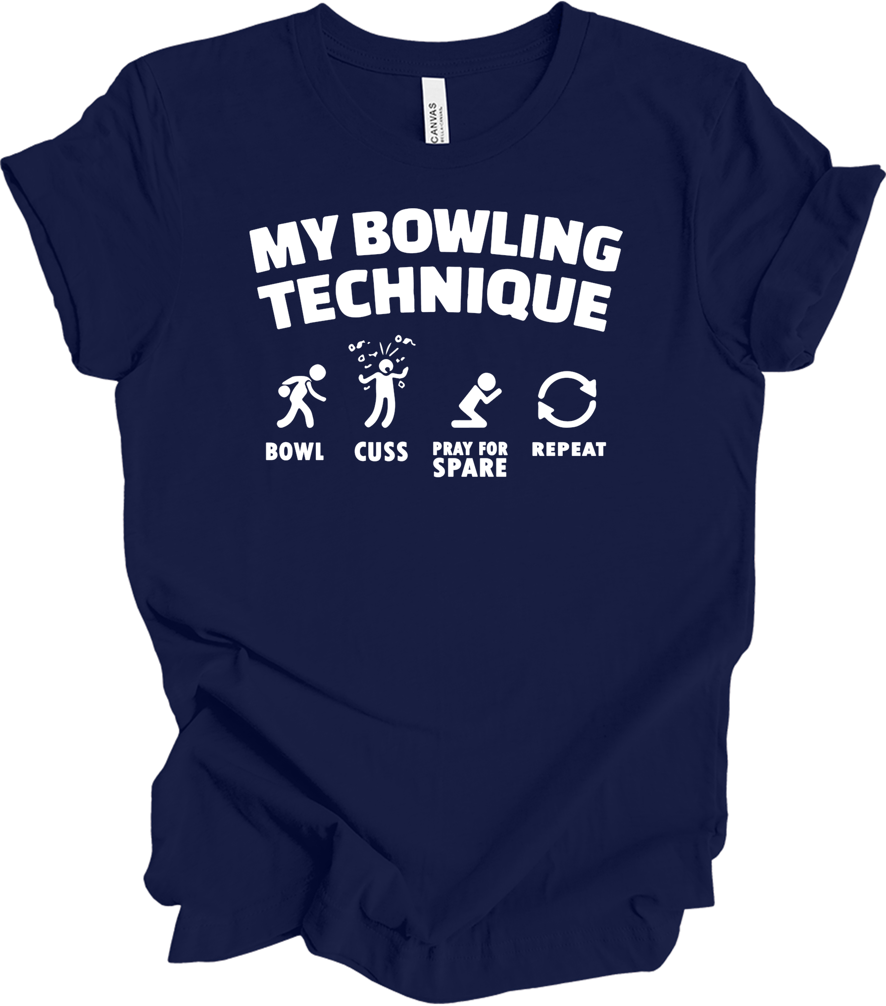 My Bowling Technique - Funny Bowler T-Shirt in Navy