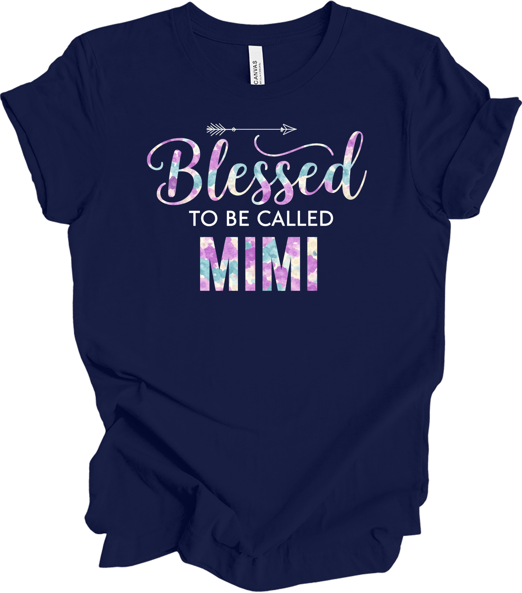 Blessed Mimi Floral Gift T-Shirt in Navy