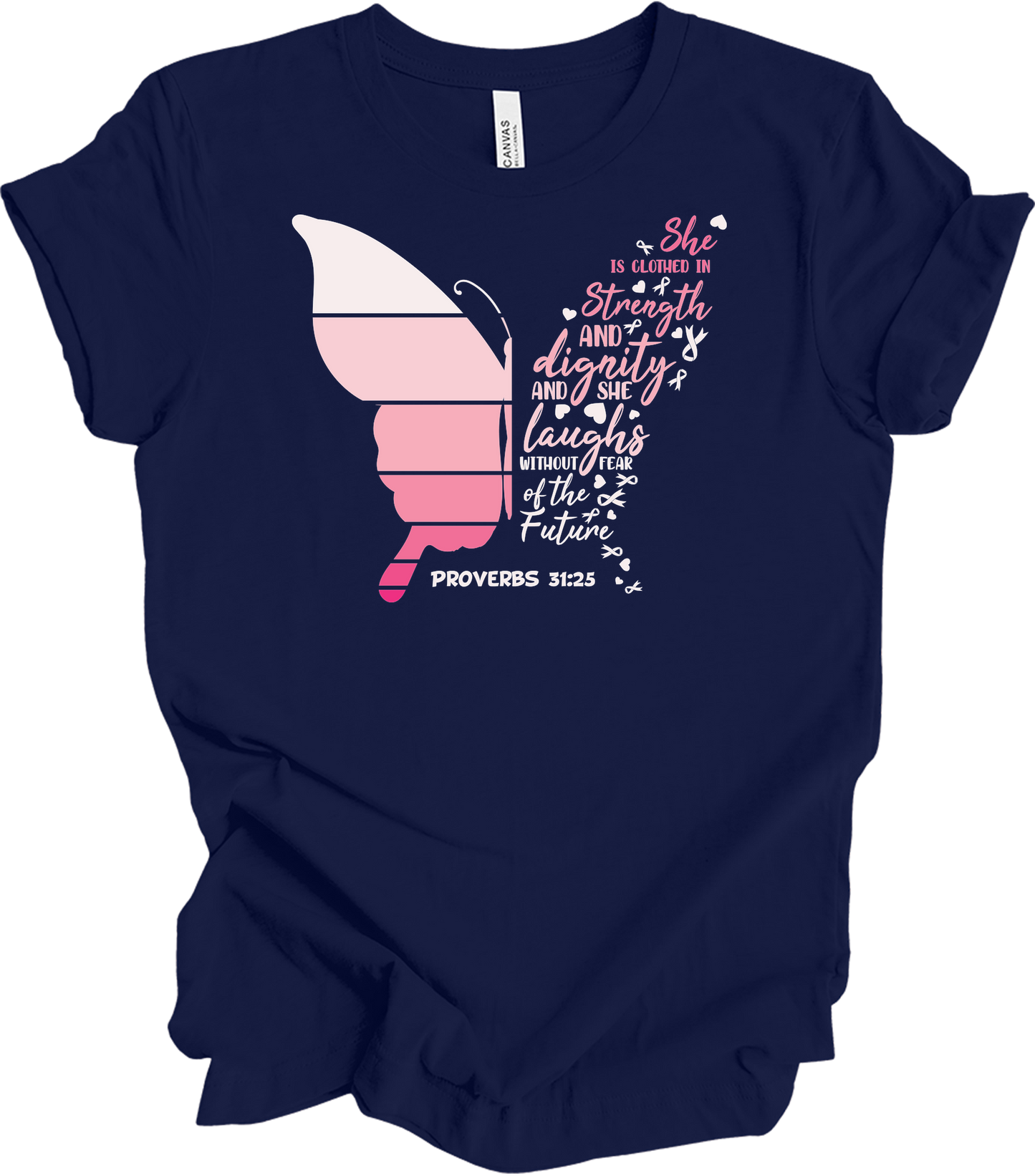 Butterfly Breast Cancer T-Shirt in Navy