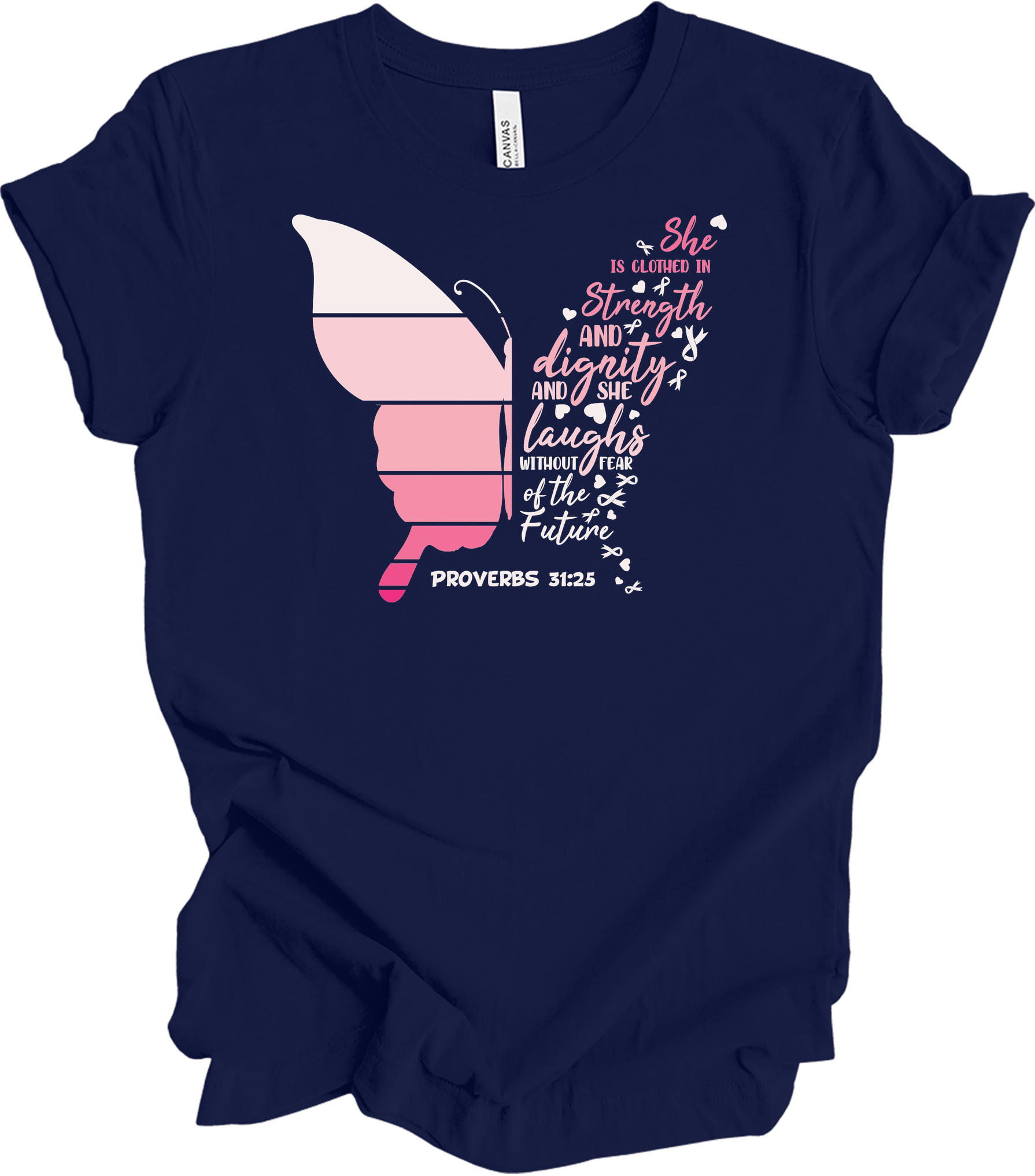 Butterfly Breast Cancer T-Shirt in Navy
