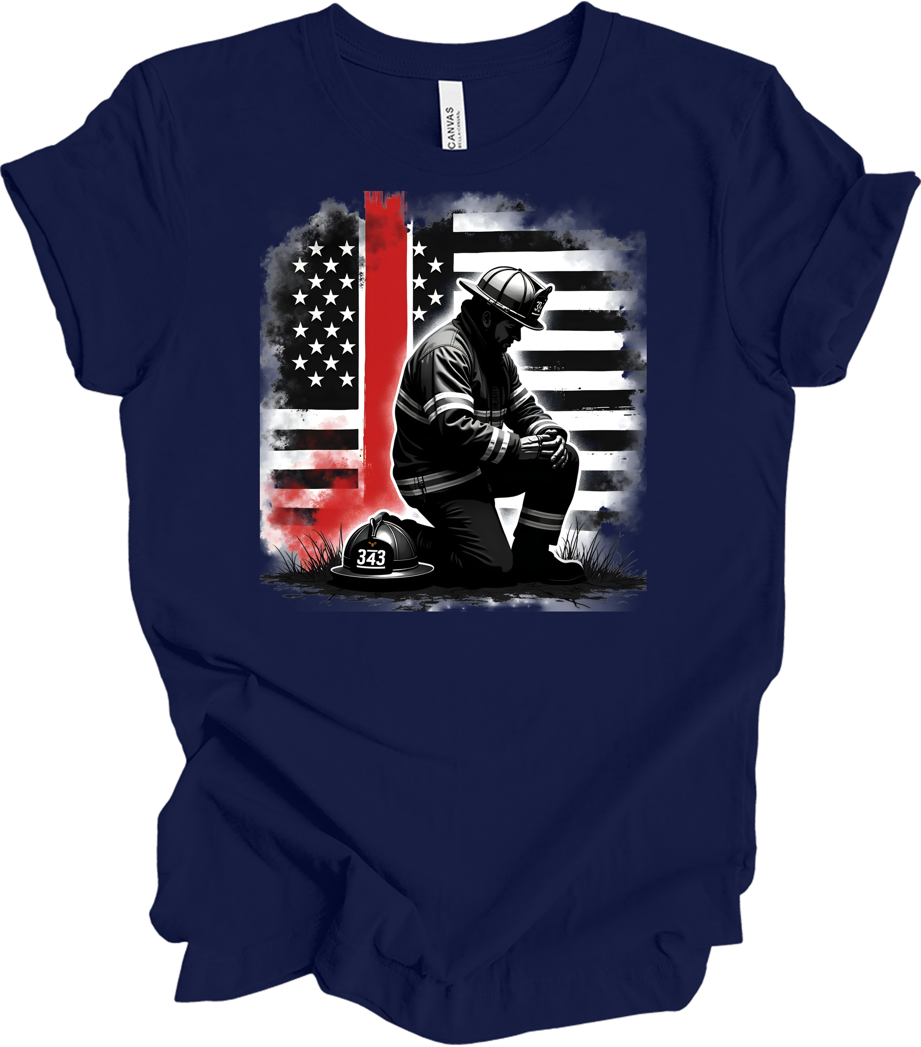 Firefighter Flag Tribute T-Shirt in Navy