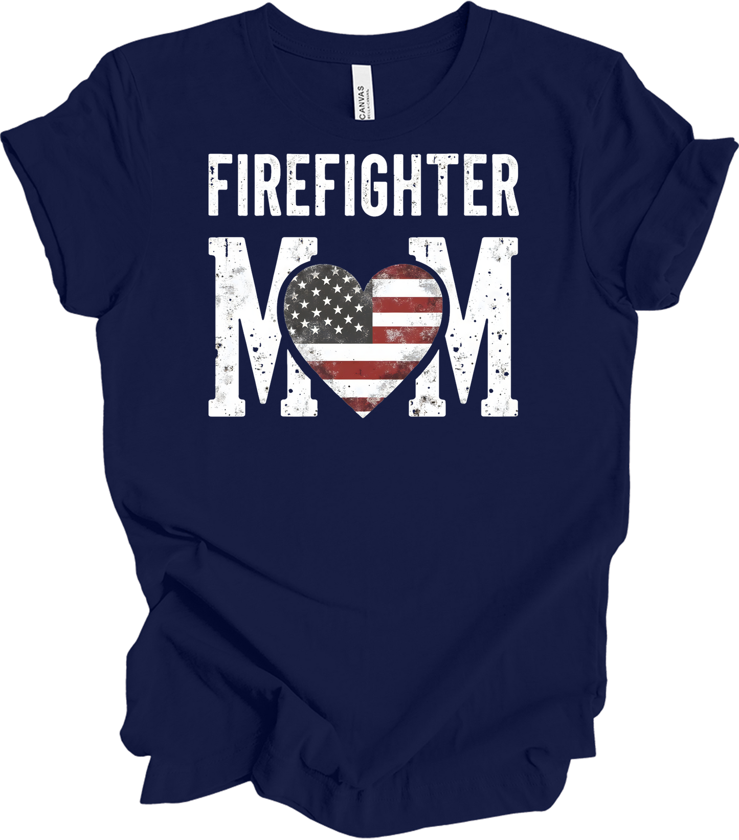 Firefighter Mom Flag Heart T-Shirt in Navy